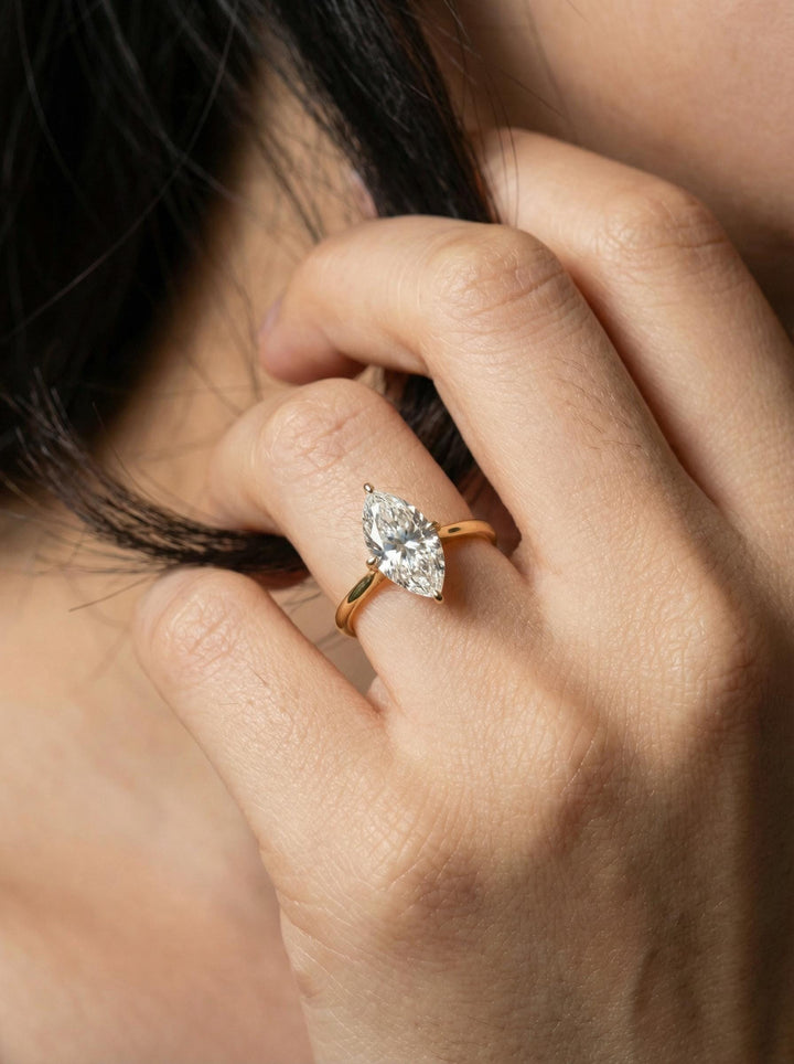 1.0ct - 2.0ct Marquise Cut Moissanite Ring, Knife Edge Solitaire Engagement Ring, 14K Gold Brilliant Solo Ring, April Birthstone Gift