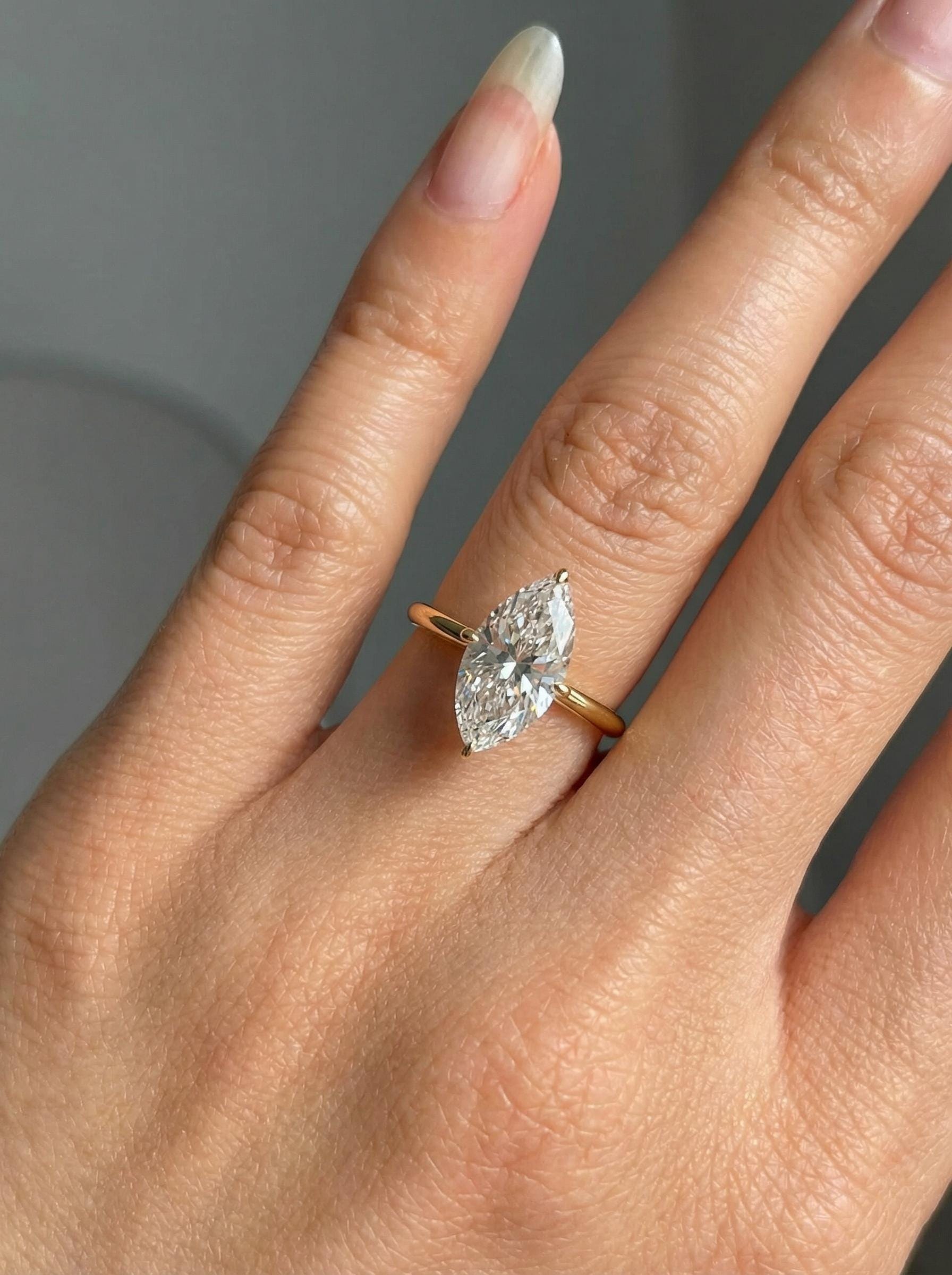 1.0ct - 2.0ct Marquise Cut Moissanite Ring, Knife Edge Solitaire Engagement Ring, 14K Gold Brilliant Solo Ring, April Birthstone Gift