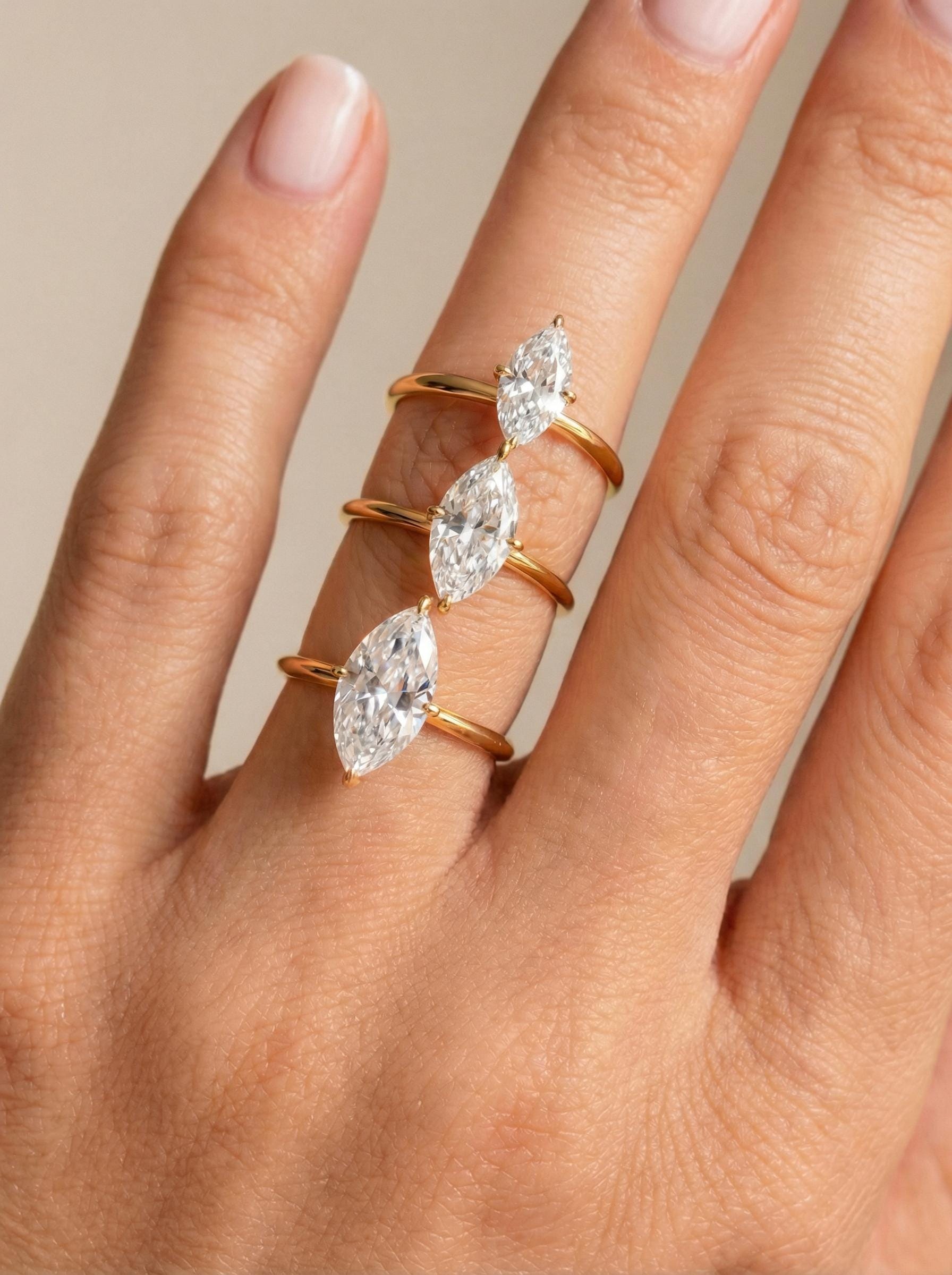 1.0ct - 2.0ct Marquise Cut Moissanite Ring, Knife Edge Solitaire Engagement Ring, 14K Gold Brilliant Solo Ring, April Birthstone Gift