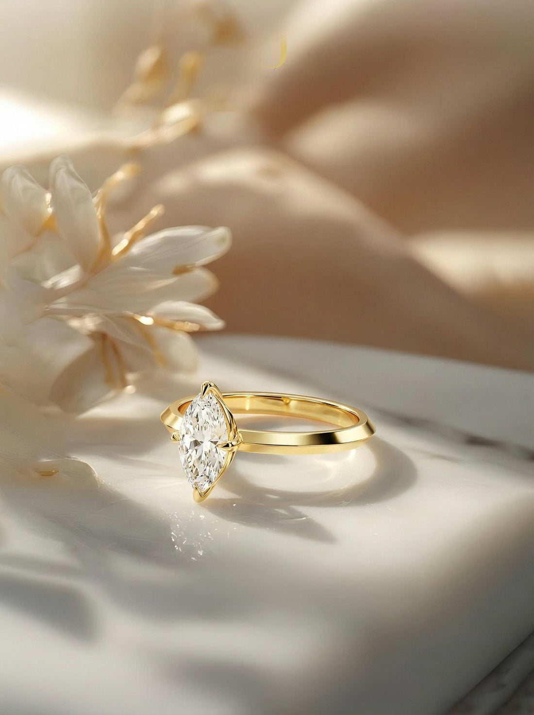 1.0ct - 2.0ct Marquise Cut Moissanite Ring, Knife Edge Solitaire Engagement Ring, 14K Gold Brilliant Solo Ring, April Birthstone Gift
