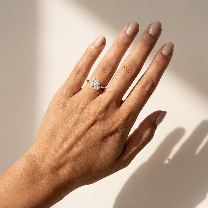 Moissanite Toi Et Moi Pear Cut Engagement Ring, Two Stone Promise Ring, Two-Stone Birthstone Statement Ring Gift, Mom Daughter Ring