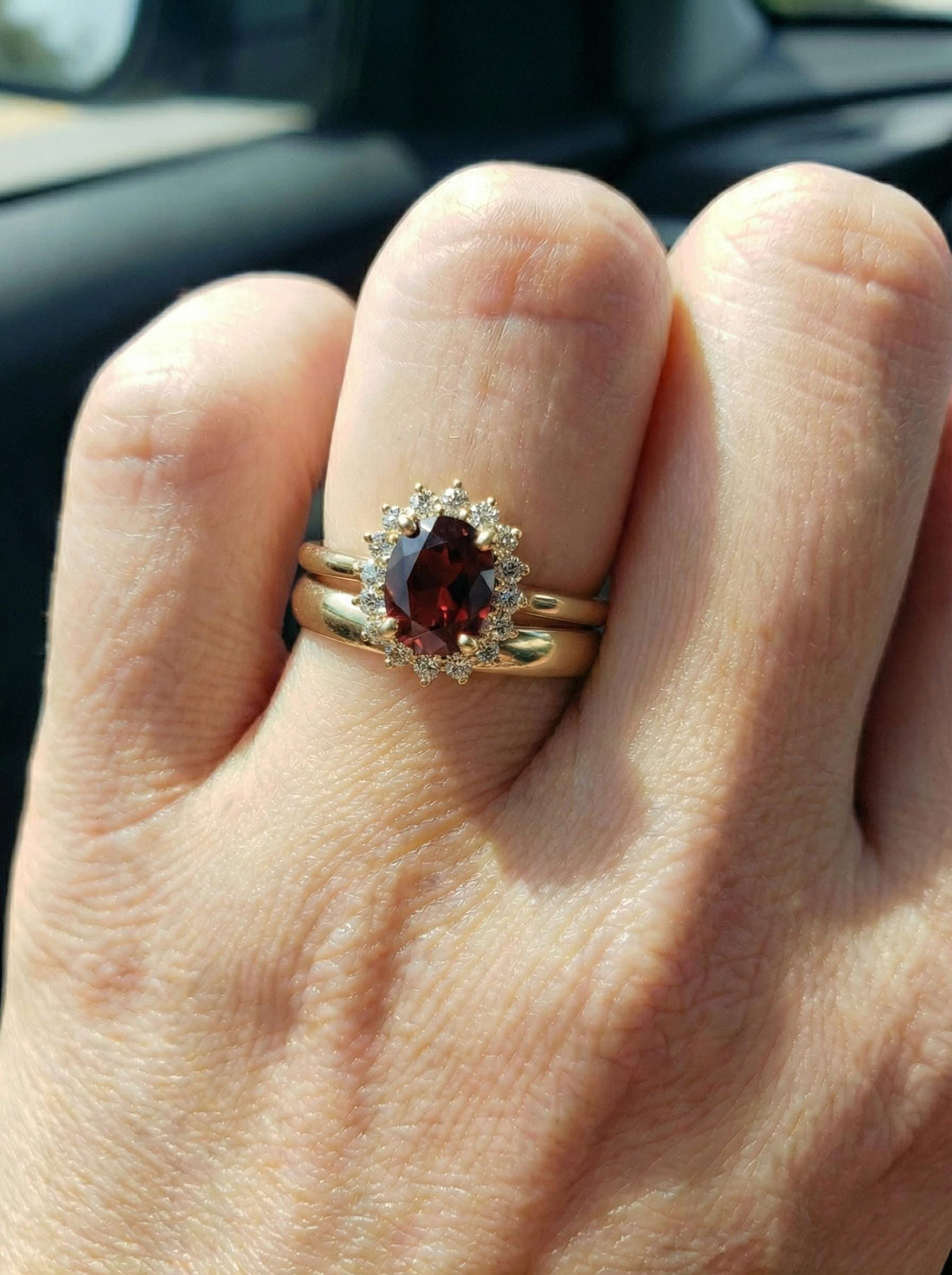 Garnet Wedding Band Ring Vintage Style Travel Ring For Women Oval Cut Deep Red Gemstone January Birthstone Jewelry Gift