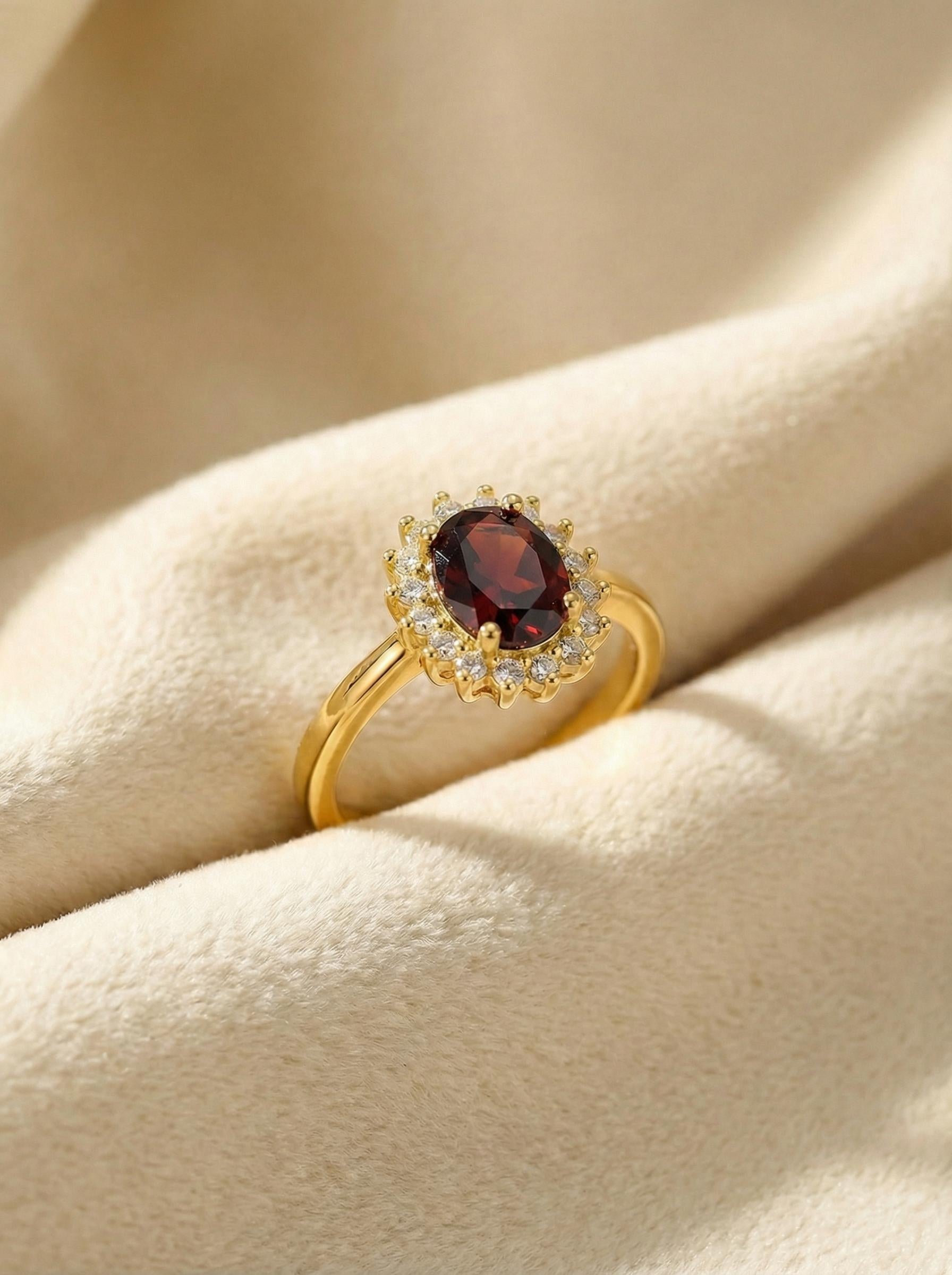 Garnet Wedding Band Ring Vintage Style Travel Ring For Women Oval Cut Deep Red Gemstone January Birthstone Jewelry Gift