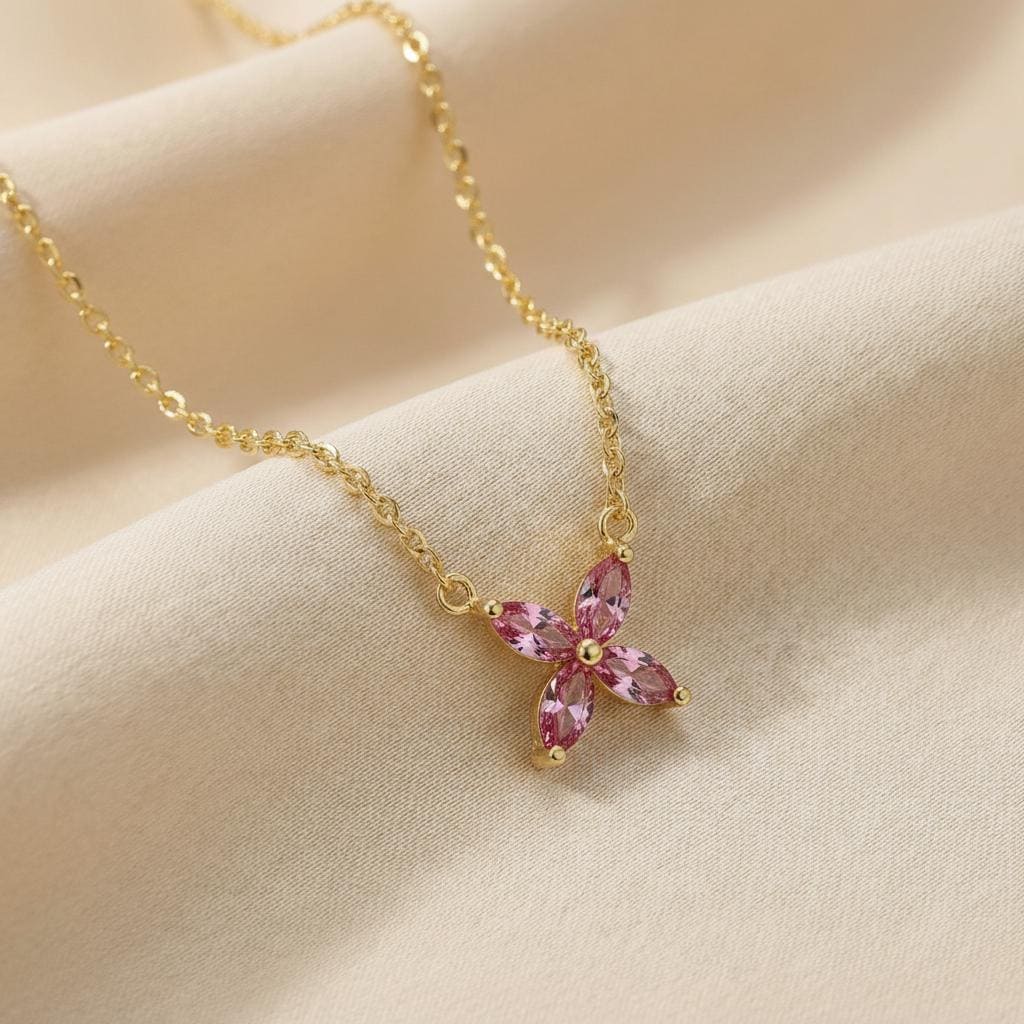 Pink Tourmaline Birthstone Necklace, Dainty Flower Pendant, October Birthstone Jewelry, Bridesmaid Necklace, Bridal Party Gift