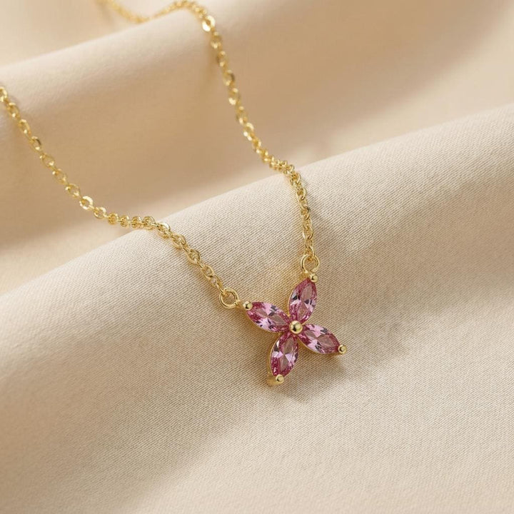 Pink Tourmaline Birthstone Necklace, Dainty Flower Pendant, October Birthstone Jewelry, Bridesmaid Necklace, Bridal Party Gift