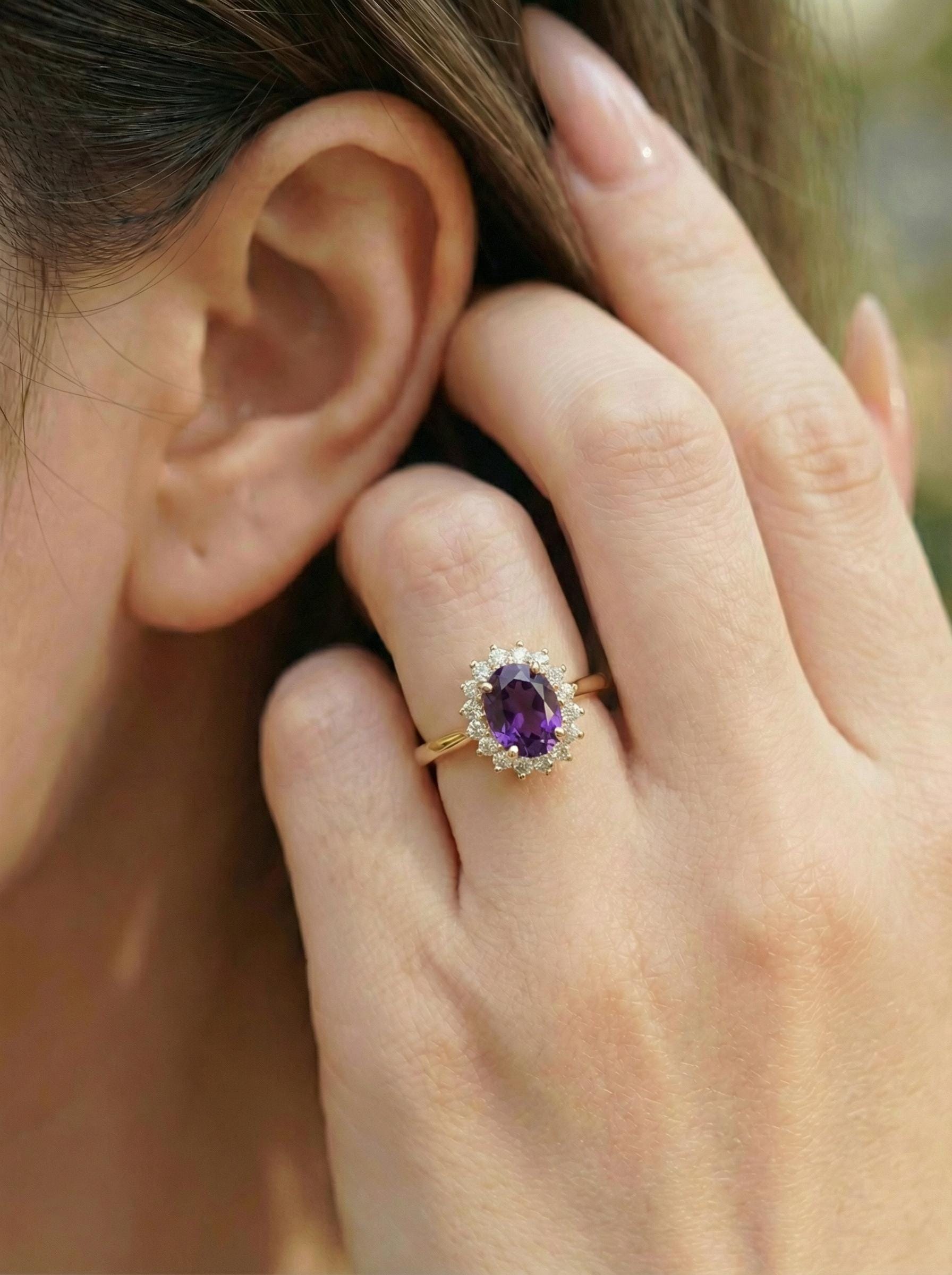 Amethyst Engagement Ring Travel Ring Vintage Art Deco Style February Birthstone Proposal Jewelry Gift For Her