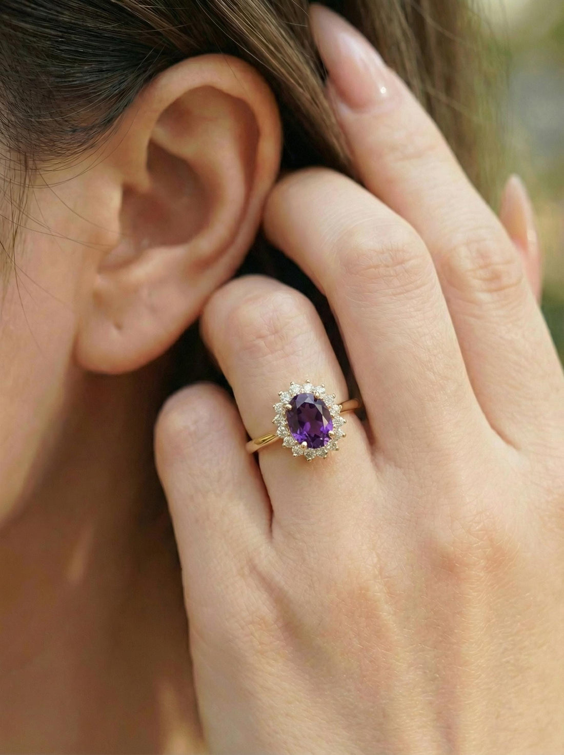 Amethyst Engagement Ring Travel Ring Vintage Art Deco Style February Birthstone Proposal Jewelry Gift For Her