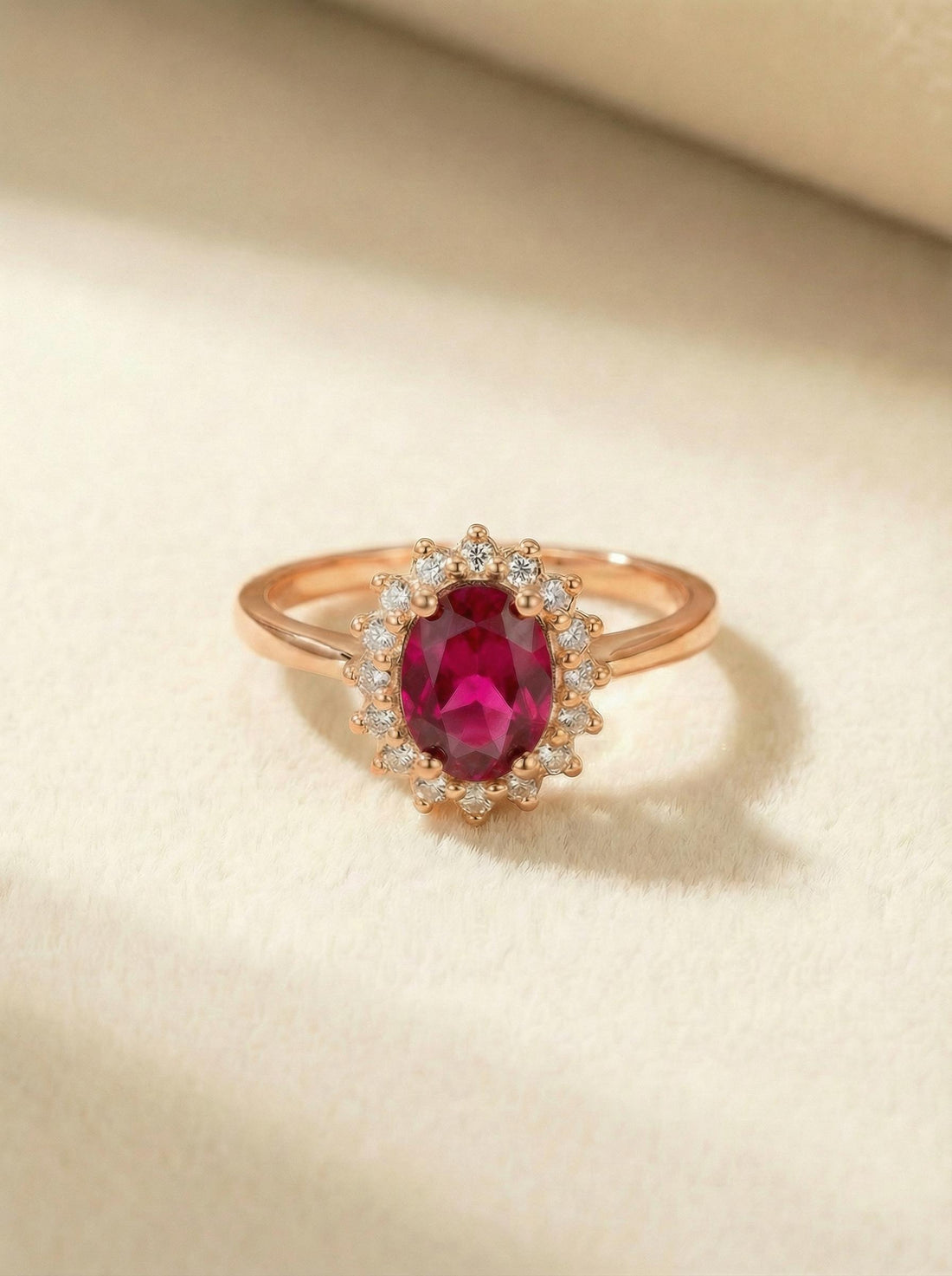 Ruby Engagement Ring Travel Ring Oval Halo Promise Ring For Her July Birthstone Jewelry