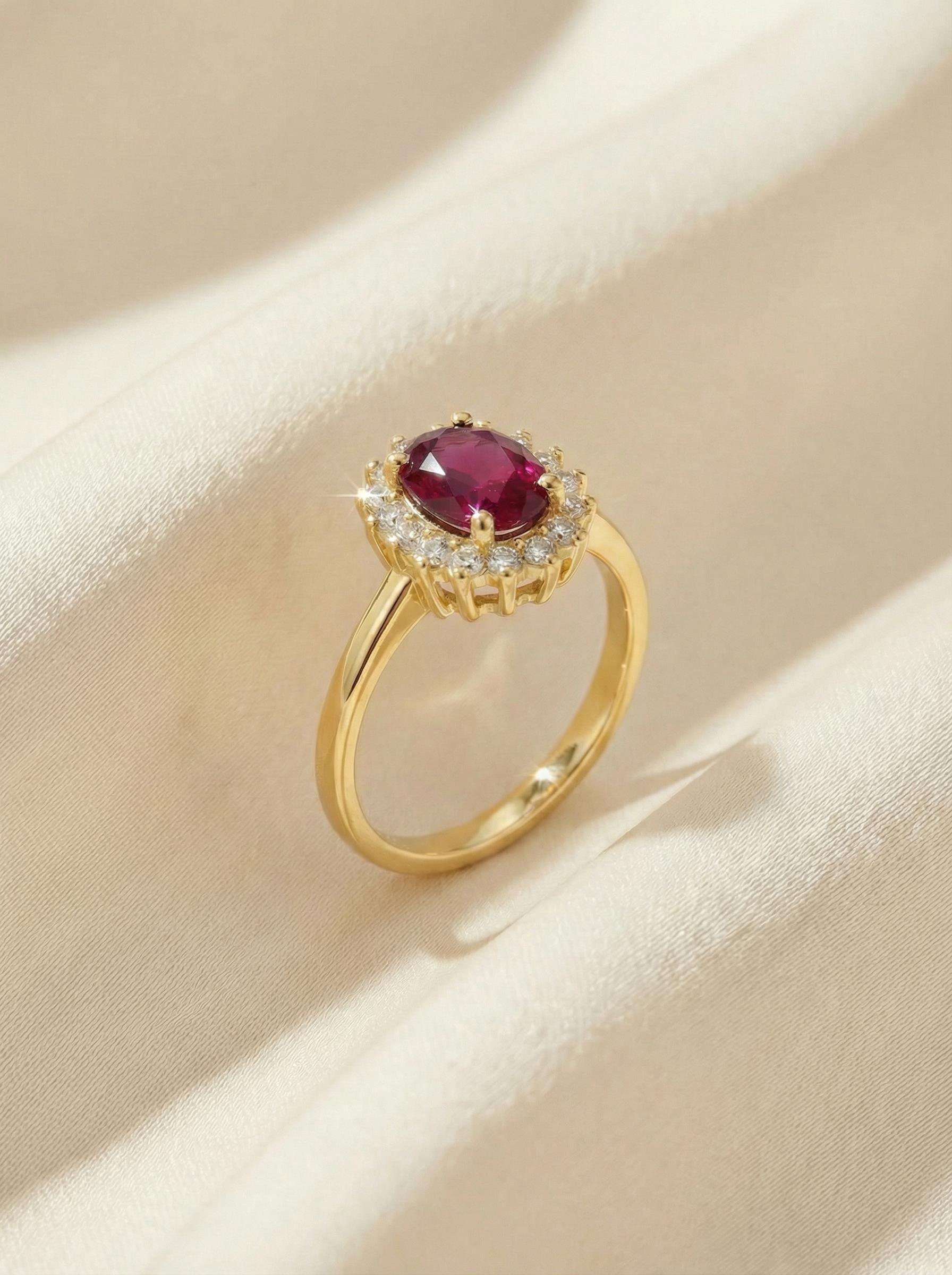Ruby Engagement Ring Travel Ring Oval Halo Promise Ring For Her July Birthstone Jewelry