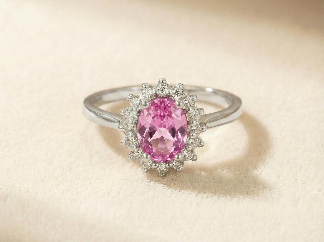 Pink Tourmaline Engagement Ring Travel Ring Oval Halo Promise Ring October Birthstone Jewelry Anniversary Gift