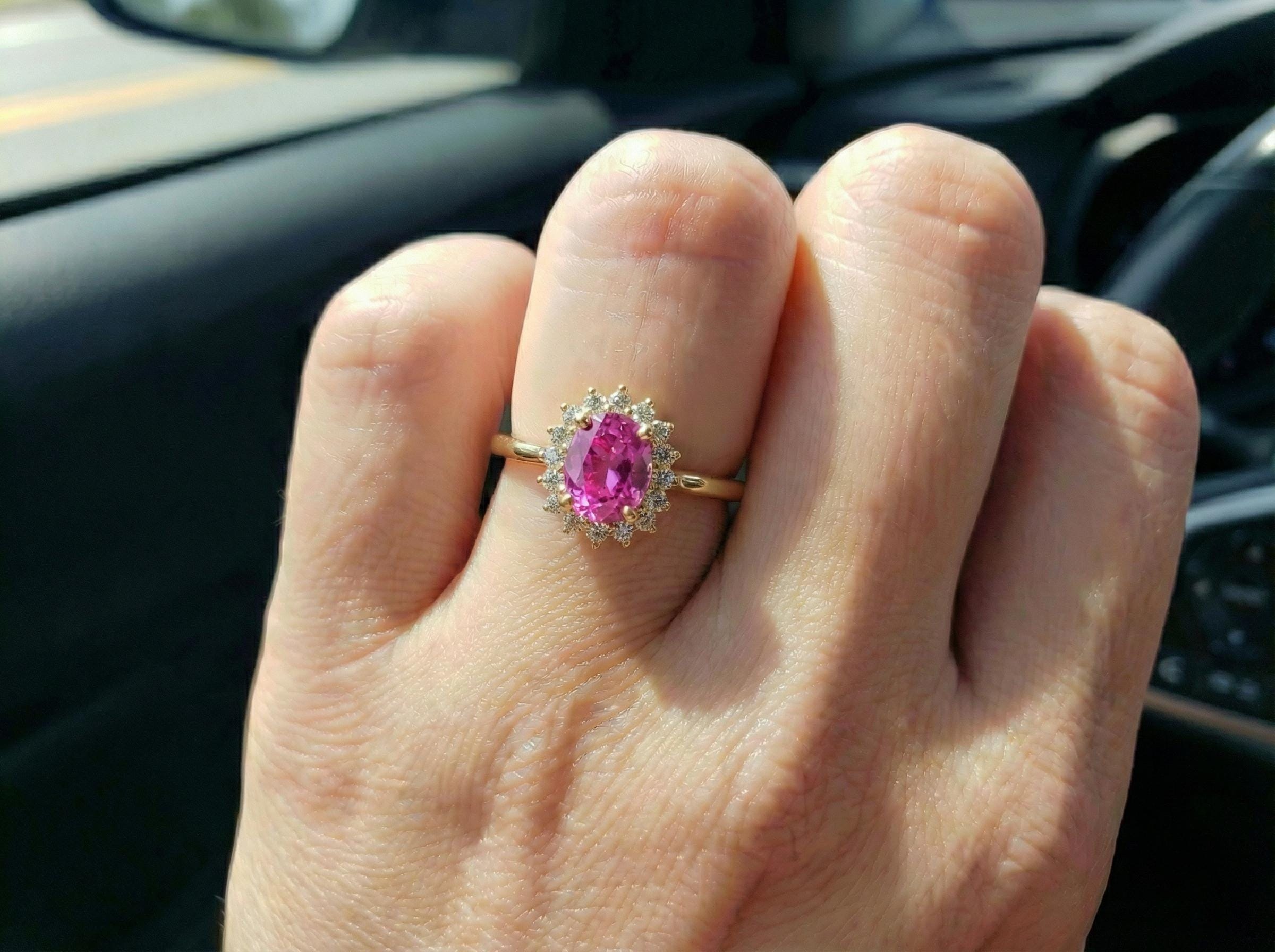 Pink Tourmaline Engagement Ring Travel Ring Oval Halo Promise Ring October Birthstone Jewelry Anniversary Gift