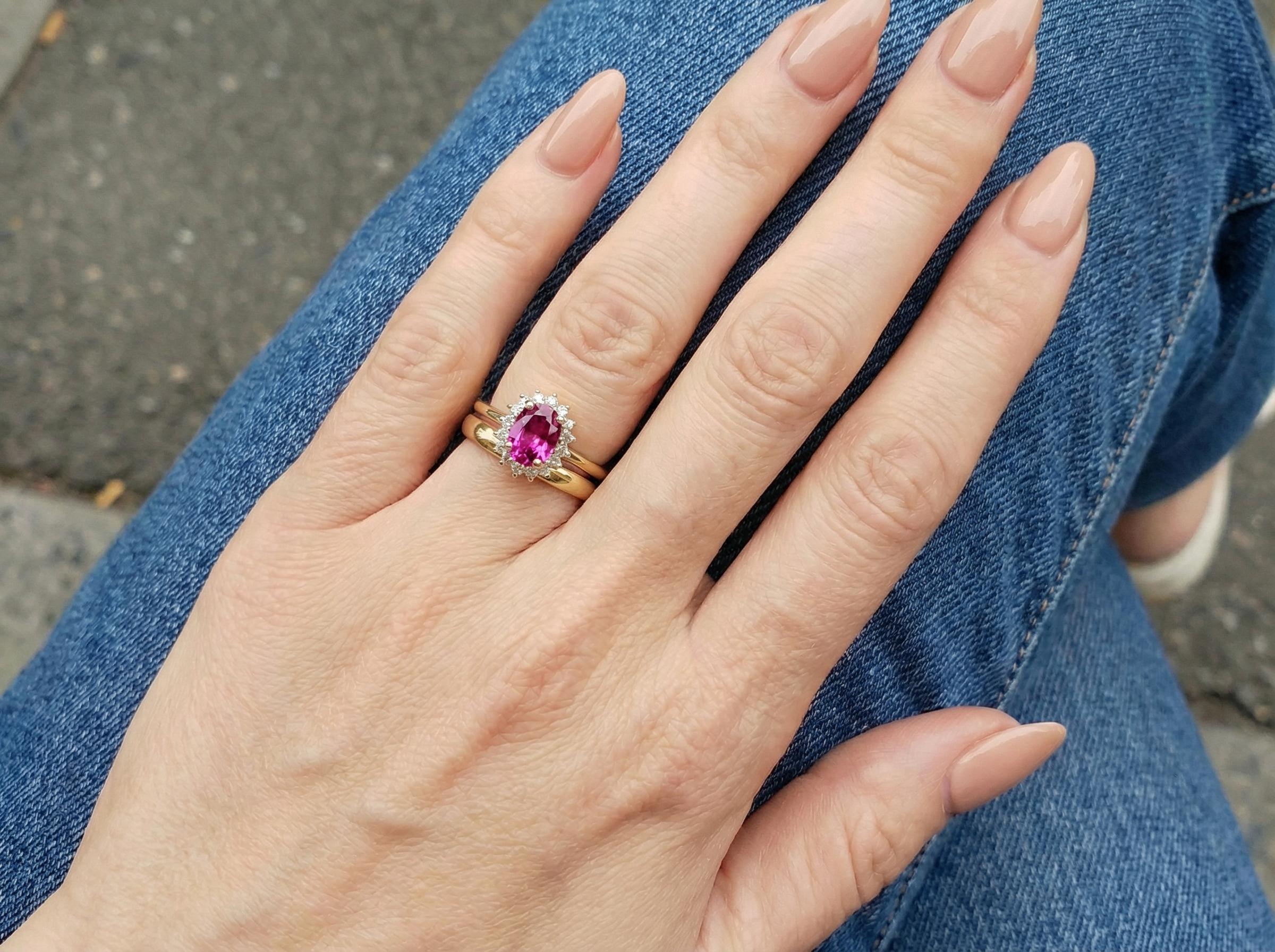 Pink Tourmaline Engagement Ring Travel Ring Oval Halo Promise Ring October Birthstone Jewelry Anniversary Gift