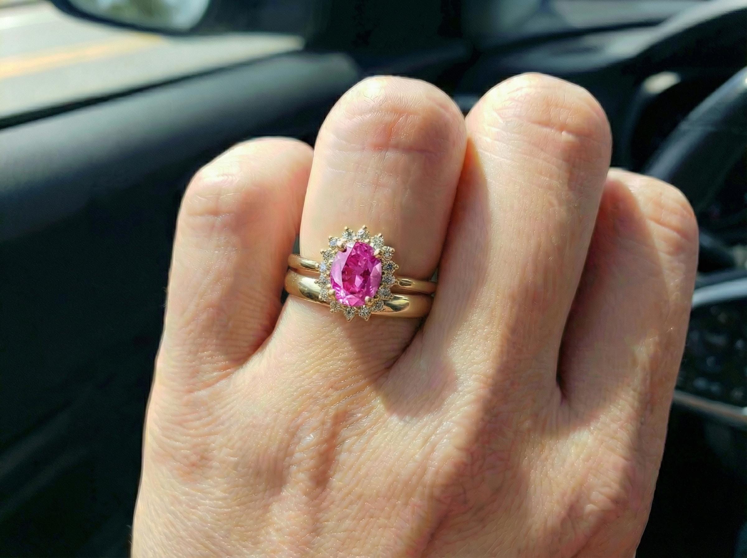 Pink Tourmaline Engagement Ring Travel Ring Oval Halo Promise Ring October Birthstone Jewelry Anniversary Gift