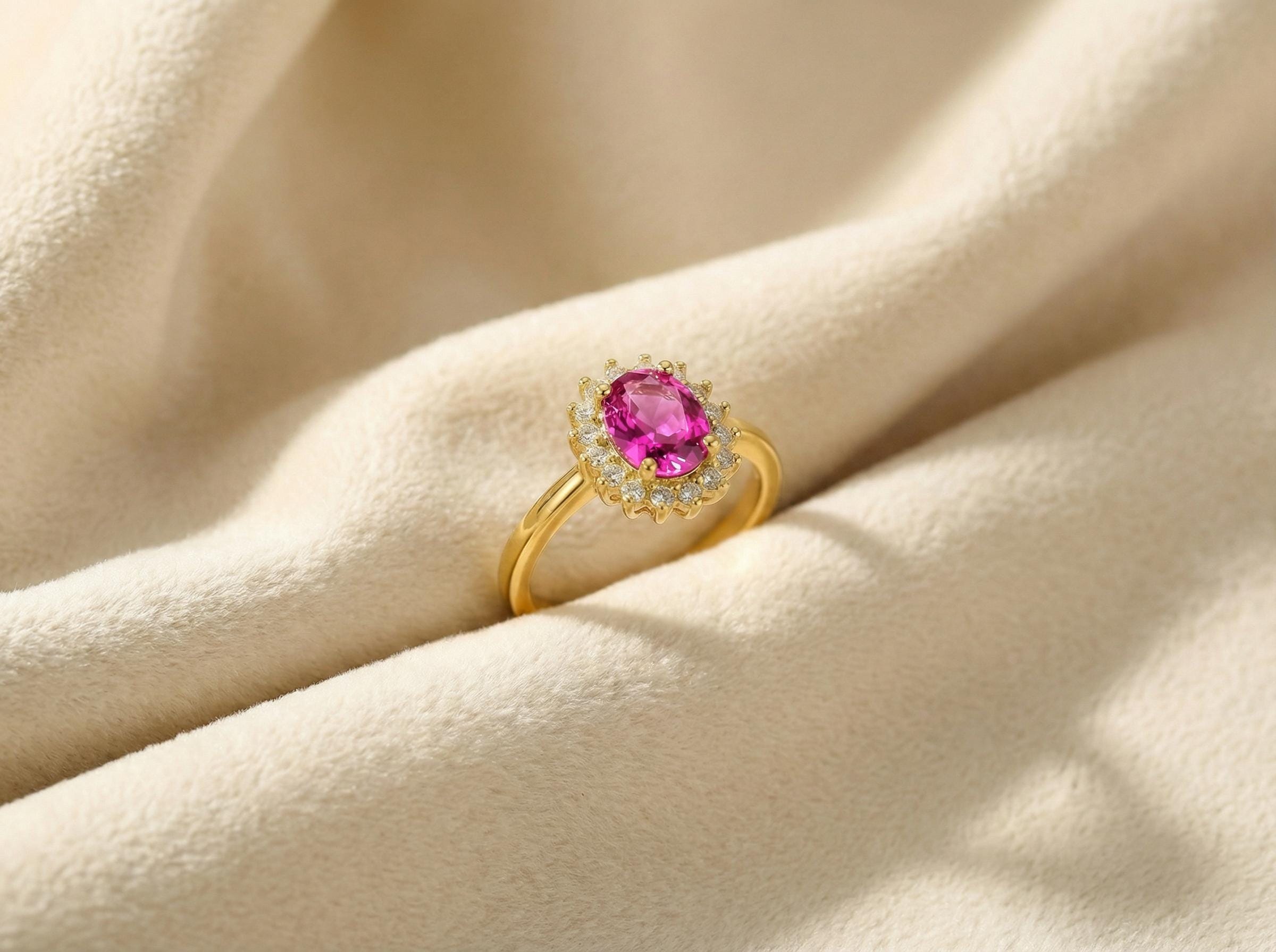 Pink Tourmaline Engagement Ring Travel Ring Oval Halo Promise Ring October Birthstone Jewelry Anniversary Gift