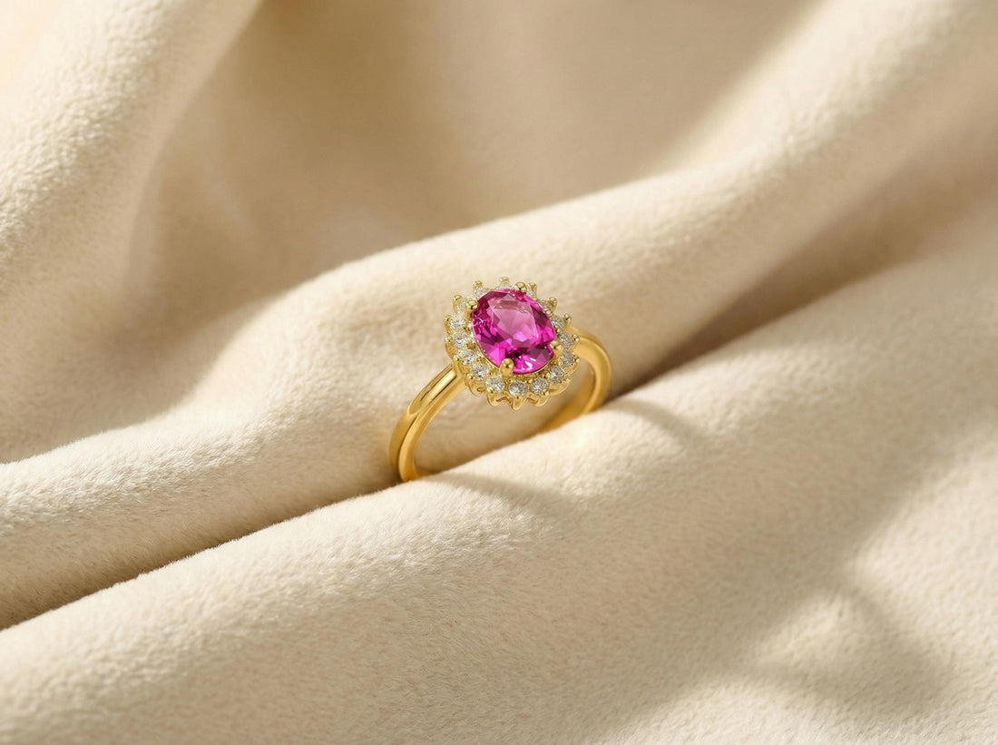 Pink Tourmaline Engagement Ring Travel Ring Oval Halo Promise Ring October Birthstone Jewelry Anniversary Gift