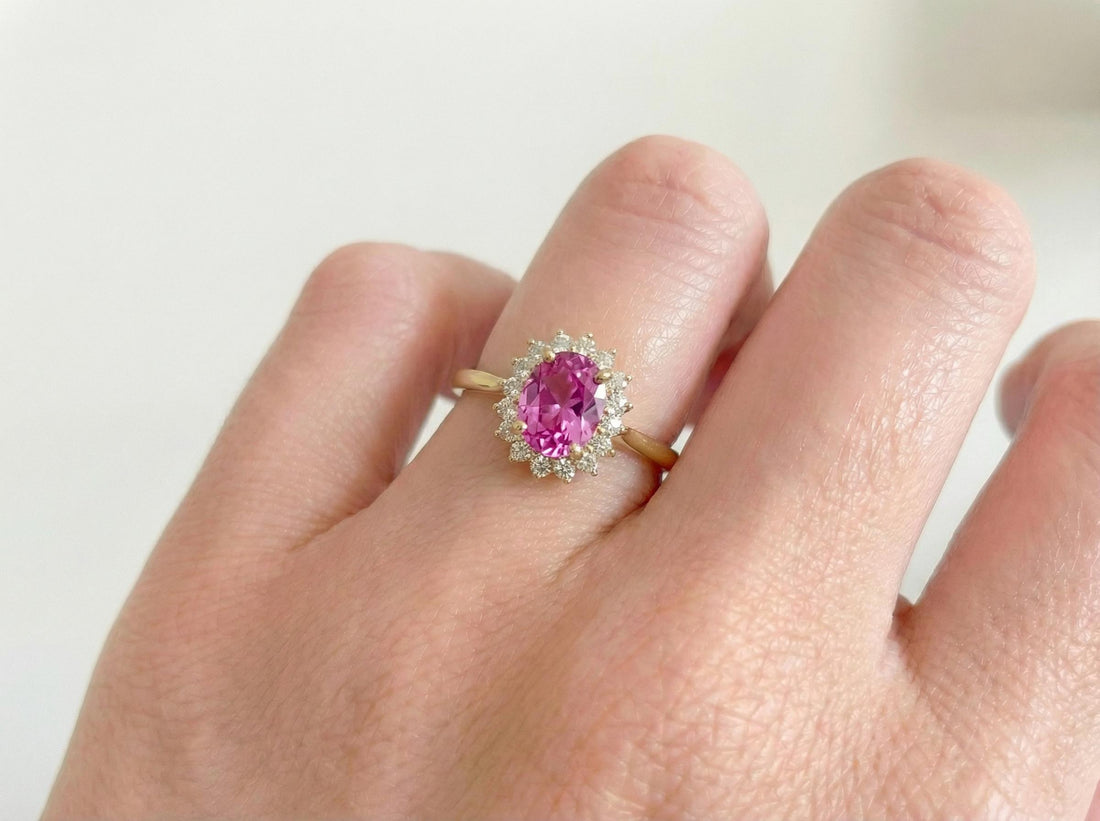 Pink Tourmaline Engagement Ring Travel Ring Oval Halo Promise Ring October Birthstone Jewelry Anniversary Gift