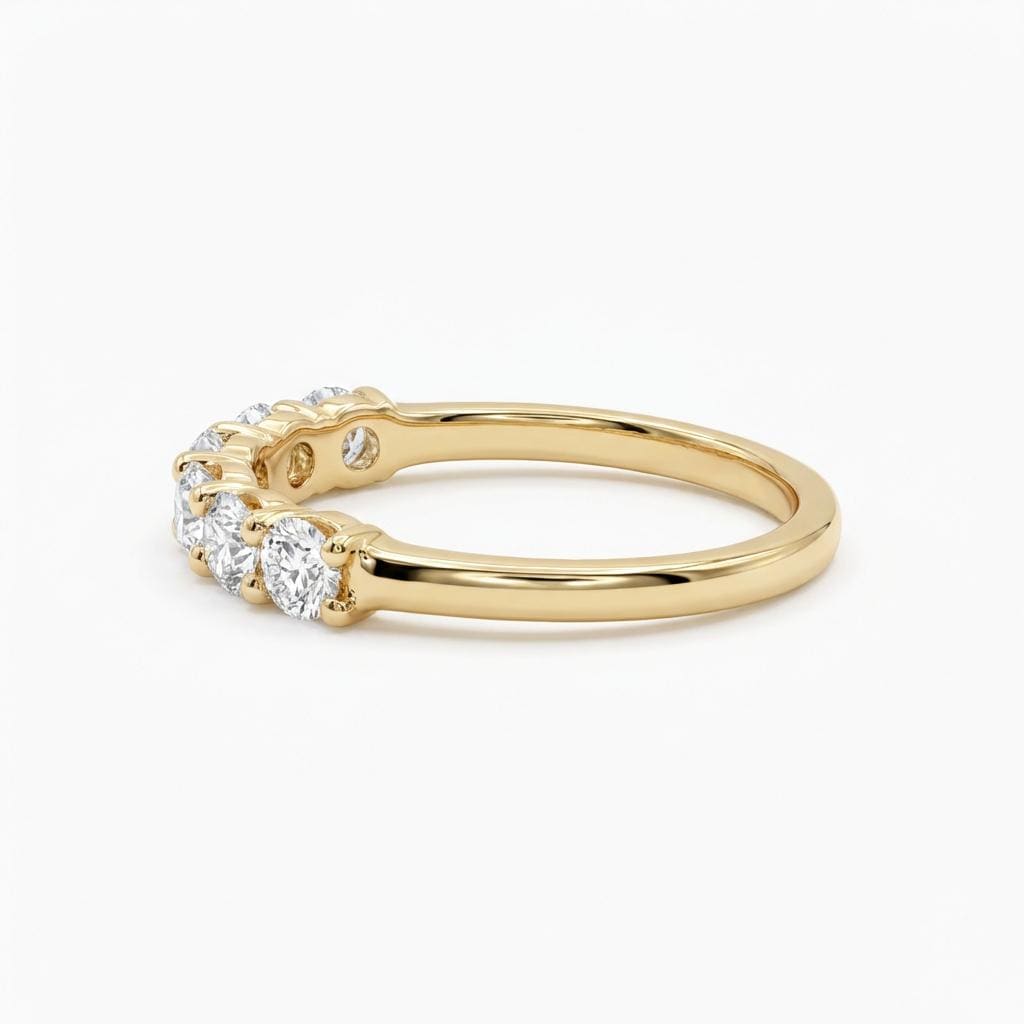 Seven Stone Round Lab Diamond Stacking Ring, Conflict Free Diamond Anniversary Ring , Travel Ring Wedding Band, U Prong Band