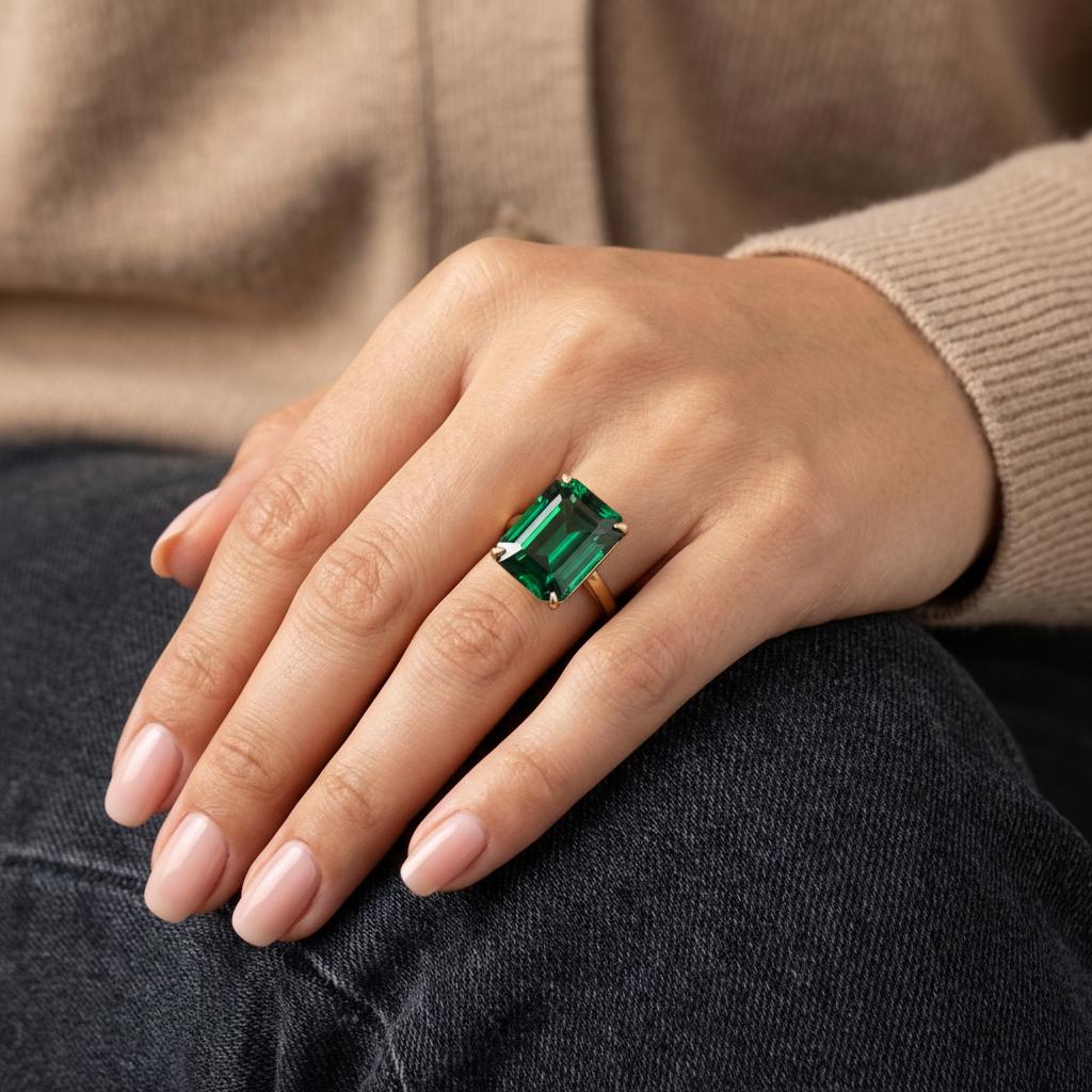 Large Emerald Ring, Emerald Cut 12 x 16 Emerald Ring, 14K Gold Statement Ring, May Birthstone, Gift For Mother