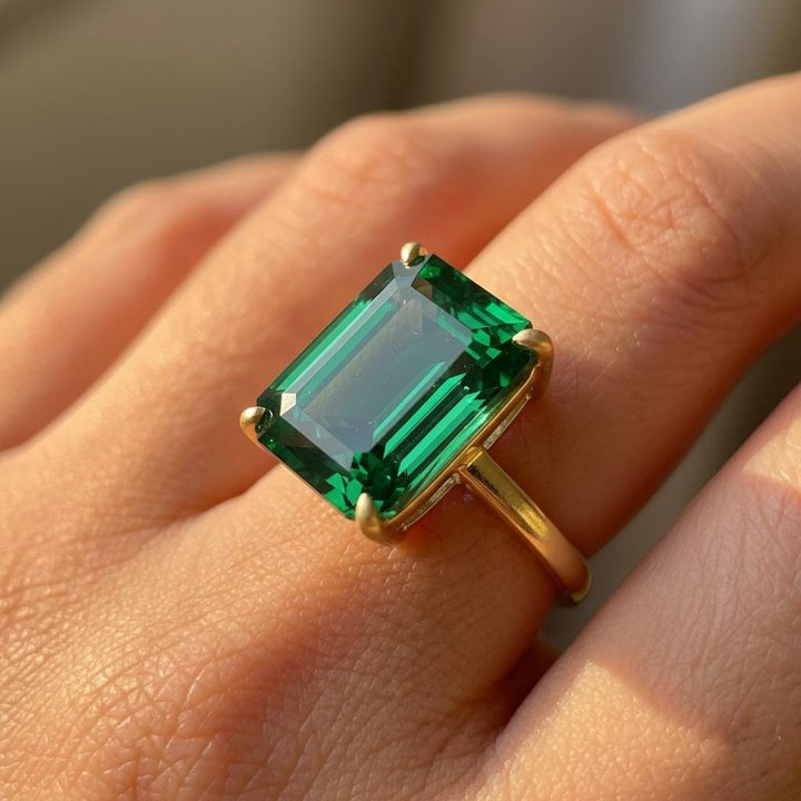 Large Emerald Ring, Emerald Cut 12 x 16 Emerald Ring, 14K Gold Statement Ring, May Birthstone, Gift For Mother