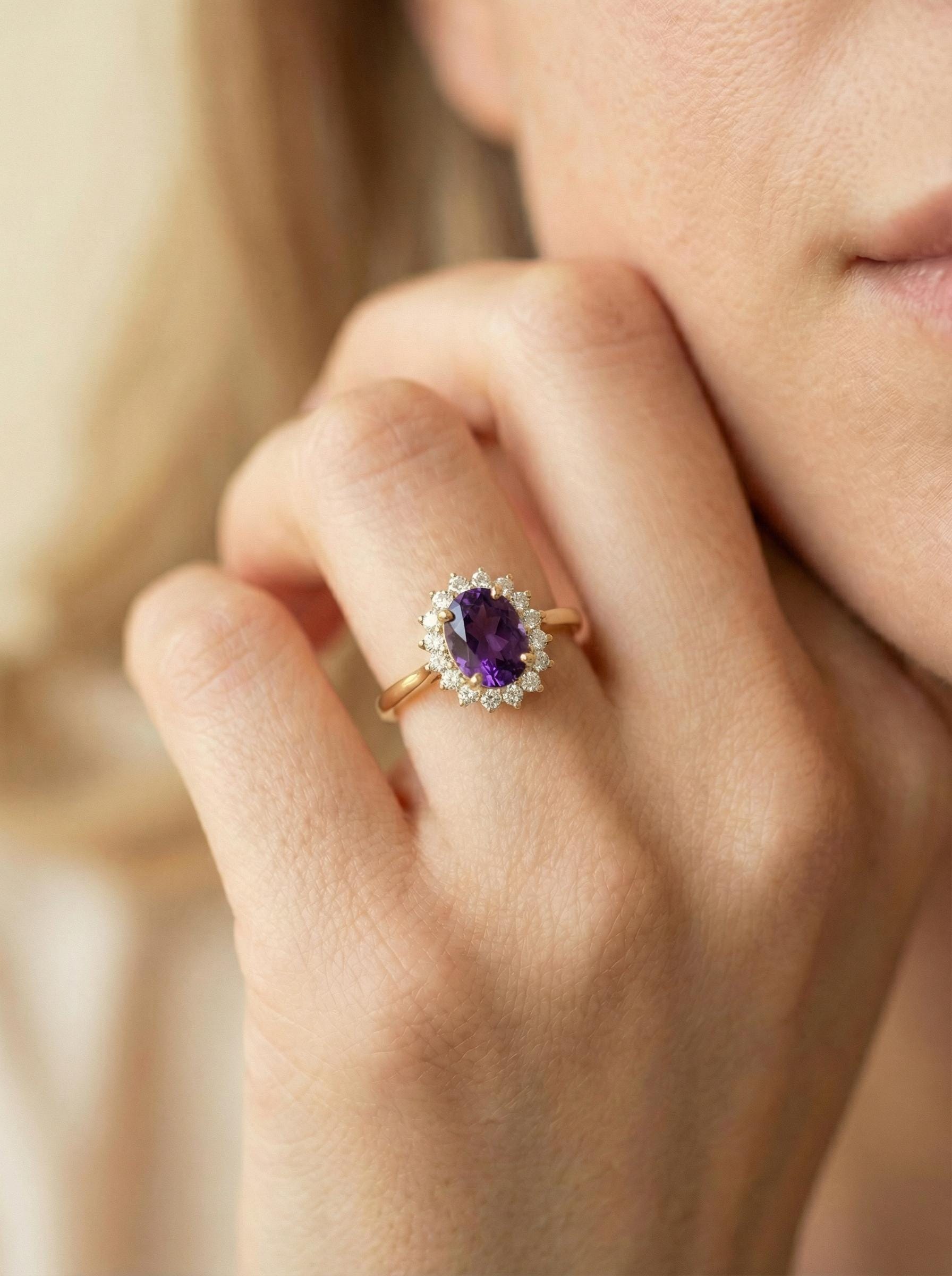 Amethyst Engagement Ring Travel Ring Vintage Art Deco Style February Birthstone Proposal Jewelry Gift For Her
