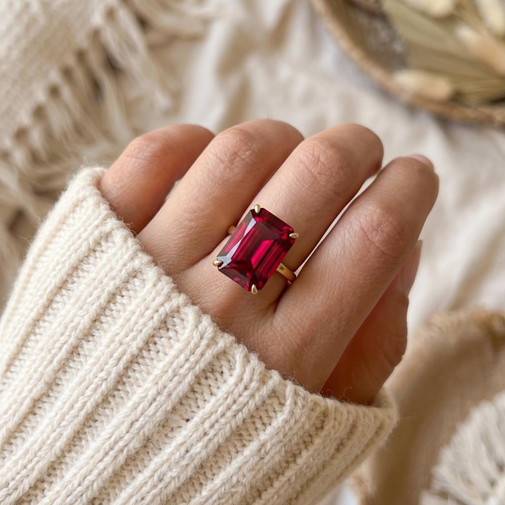 Large Ruby Ring, Emerald Cut 12 x 16 Ruby Ring, 14K Gold Statement Ring, July Birthstone, Gift For Mother