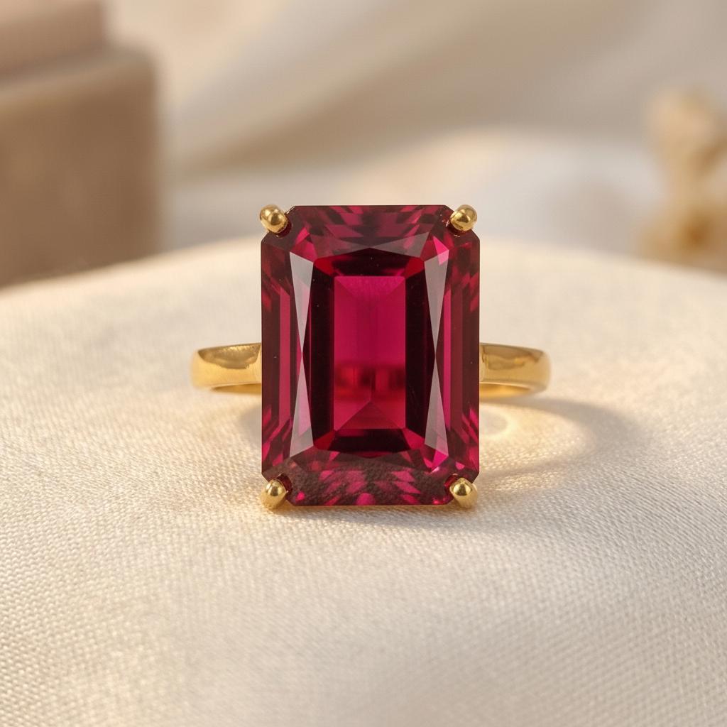 Large Ruby Ring, Emerald Cut 12 x 16 Ruby Ring, 14K Gold Statement Ring, July Birthstone, Gift For Mother