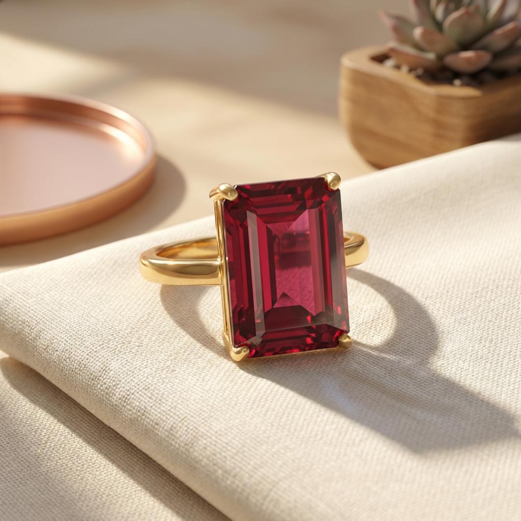 Large Ruby Ring, Emerald Cut 12 x 16 Ruby Ring, 14K Gold Statement Ring, July Birthstone, Gift For Mother