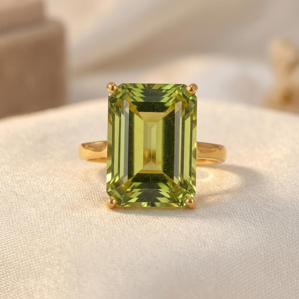 Large Peridot Ring, Emerald Cut 12 x 16 Peridot Ring, 14K Gold Statement Ring, August Birthstone, Gift For Mother