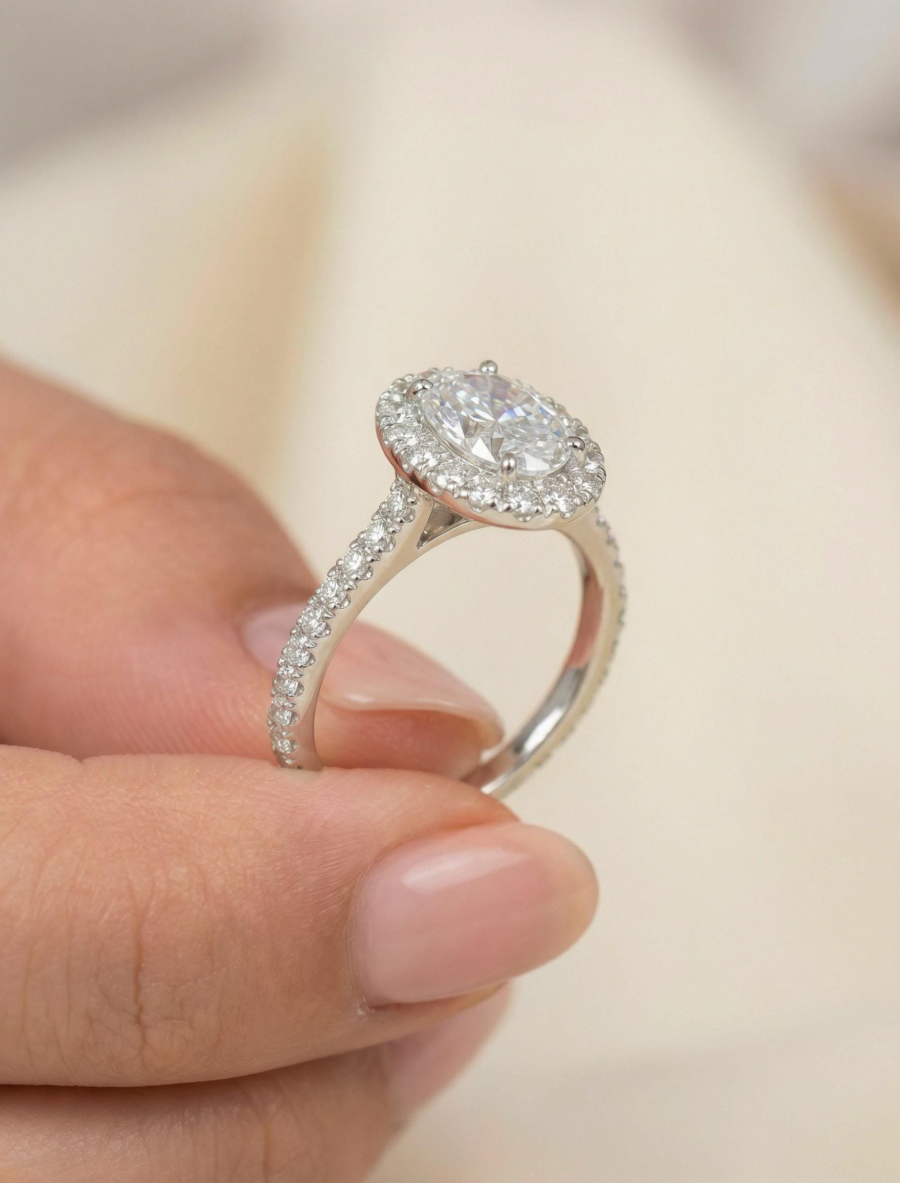 1.25ct Lab-Grown Diamond Engagement Ring Perfect As A Travel Ring With Oval Halo Design