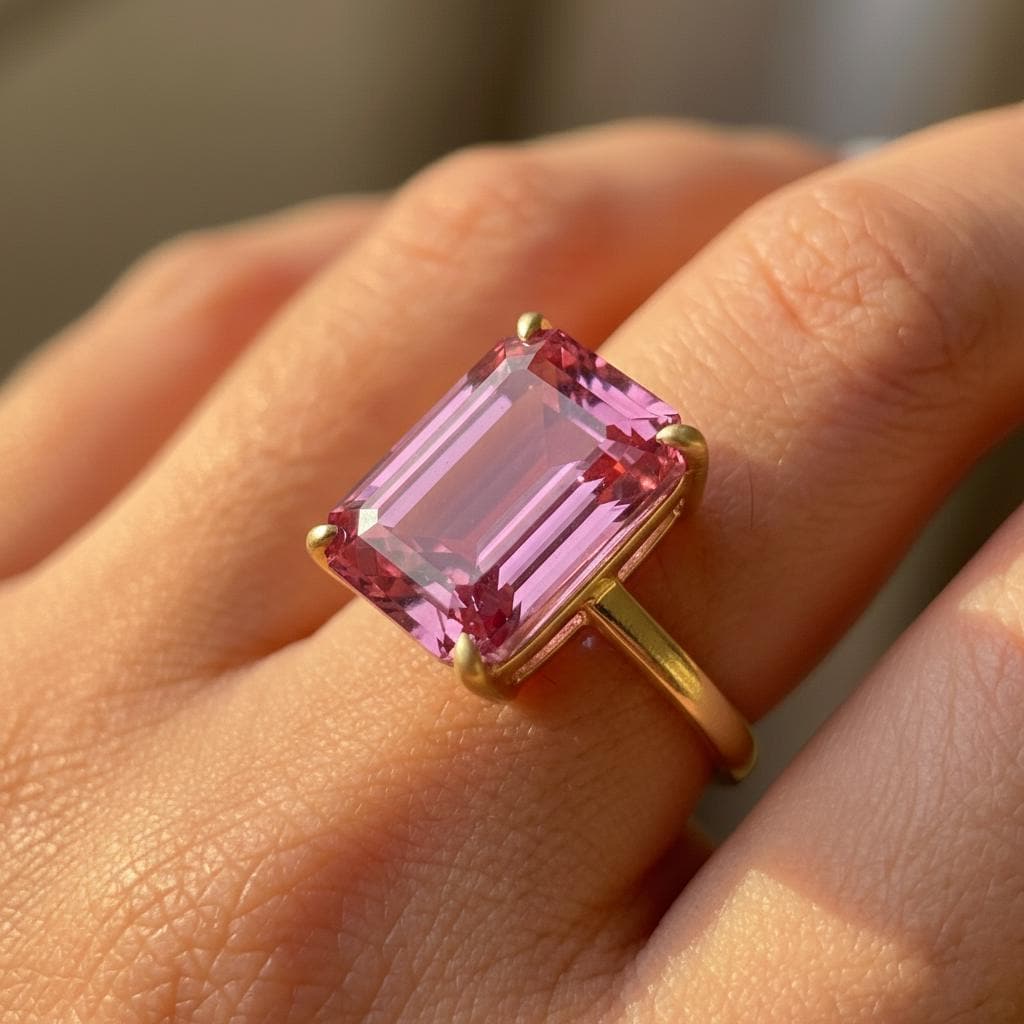 Large Pink Tourmaline Ring, Emerald Cut 12 x 16 Tourmaline Ring, 14K Gold Statement Ring, October Birthstone, Gift For Mother