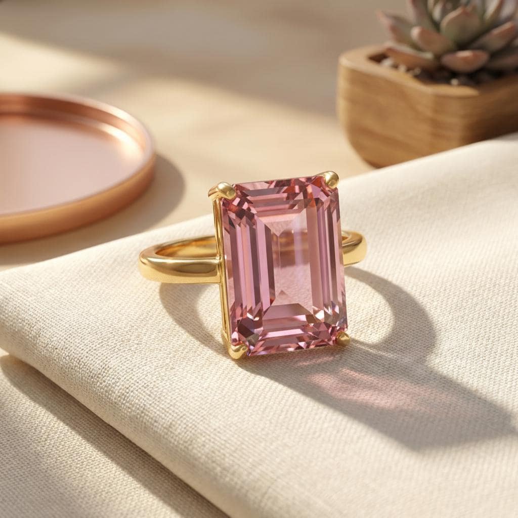 Large Pink Tourmaline Ring, Emerald Cut 12 x 16 Tourmaline Ring, 14K Gold Statement Ring, October Birthstone, Gift For Mother
