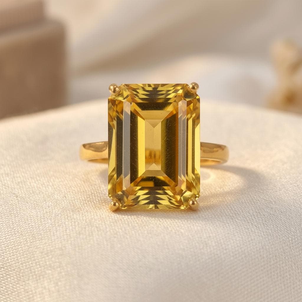 Large Citrine Ring, Emerald Cut 12 x 16 Citrine Ring, 14K Gold Statement Ring, November Birthstone, Gift For Mother