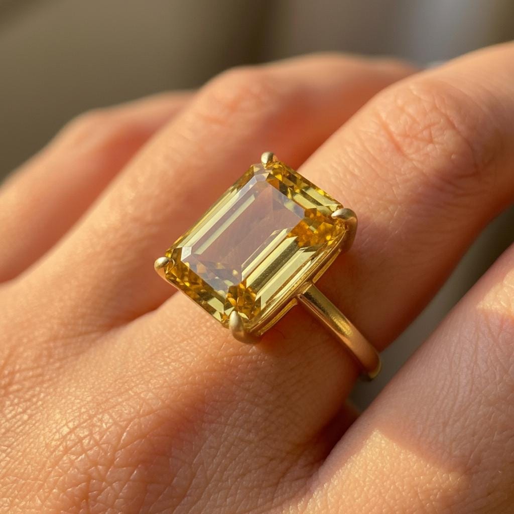 Large Citrine Ring, Emerald Cut 12 x 16 Citrine Ring, 14K Gold Statement Ring, November Birthstone, Gift For Mother