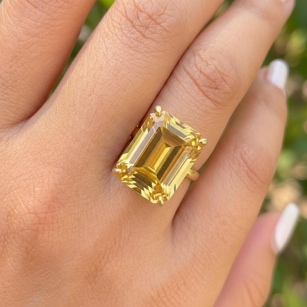 Large Citrine Ring, Emerald Cut 12 x 16 Citrine Ring, 14K Gold Statement Ring, November Birthstone, Gift For Mother