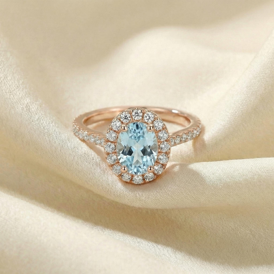 Aquamarine Engagement Ring Travel Proposal Jewelry Halo Light Blue Oval Gemstone Promise Ring March Birthstone Gift For Her