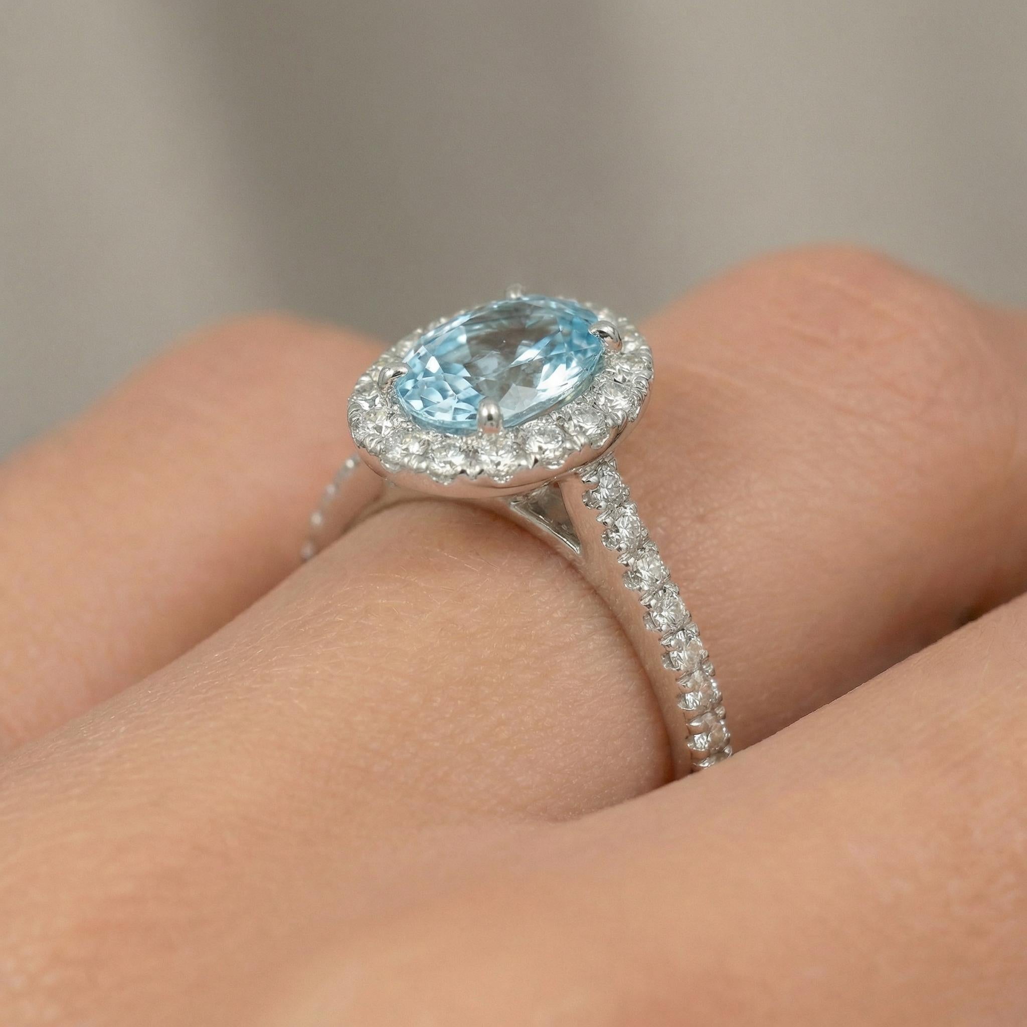 Aquamarine Engagement Ring Travel Proposal Jewelry Halo Light Blue Oval Gemstone Promise Ring March Birthstone Gift For Her