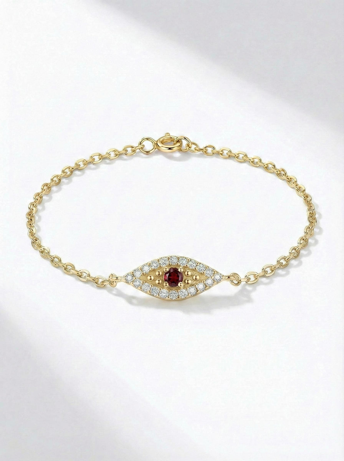Garnet Evil Eye Bracelet, January Birthstone Protection Jewelry, 14K Gold Talisman Bracelet, Bridesmaid Gift for Her