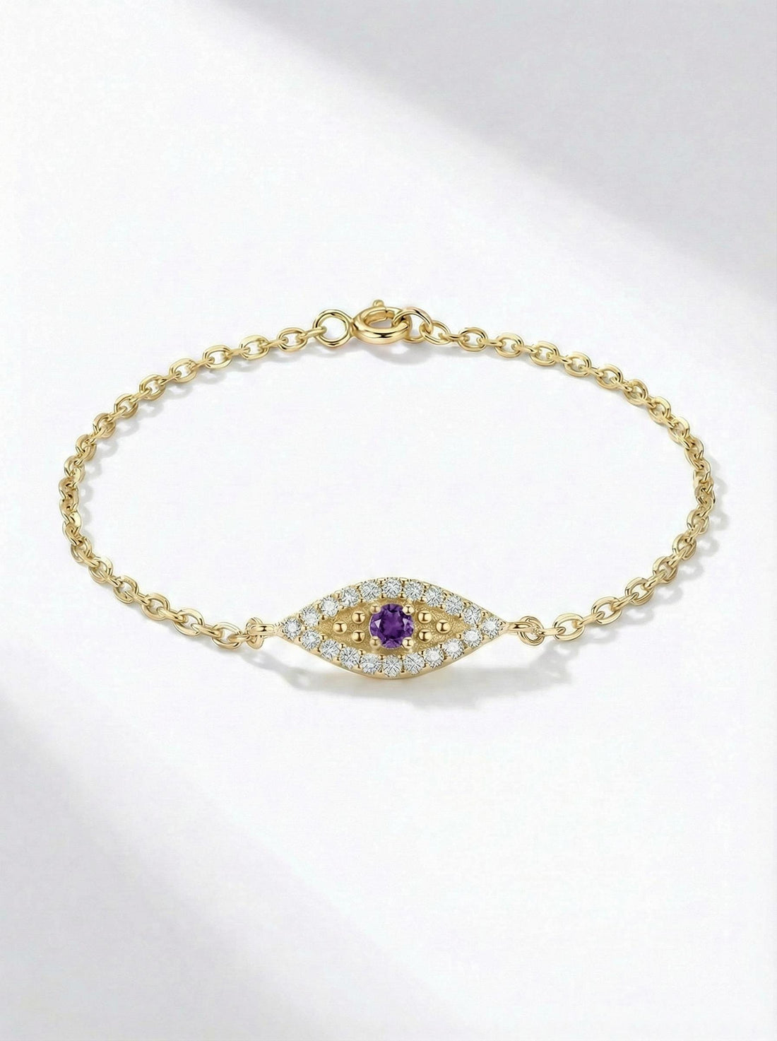 Amethyst Evil Eye Bracelet, February Birthstone Protection Jewelry, Gold Talisman Bracelet, Bridesmaid Gift for Her