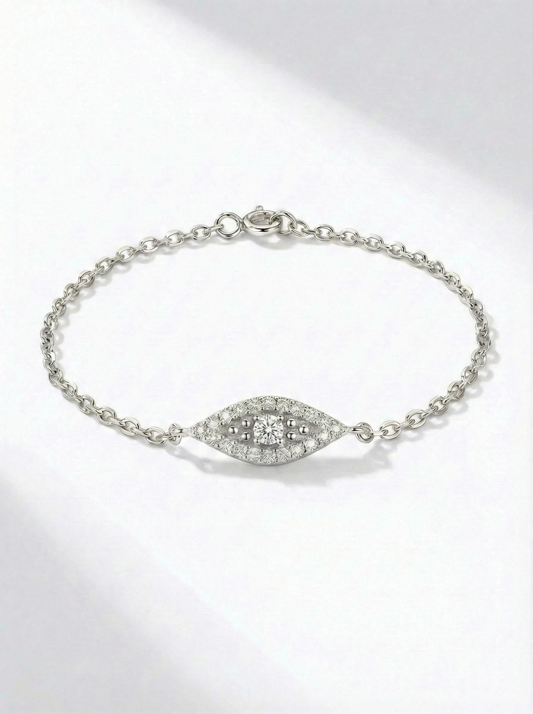 Moissanite Evil Eye Bracelet, Gold Protection Bracelet, Dainty Talisman Jewelry, Bridesmaid Gift for Her