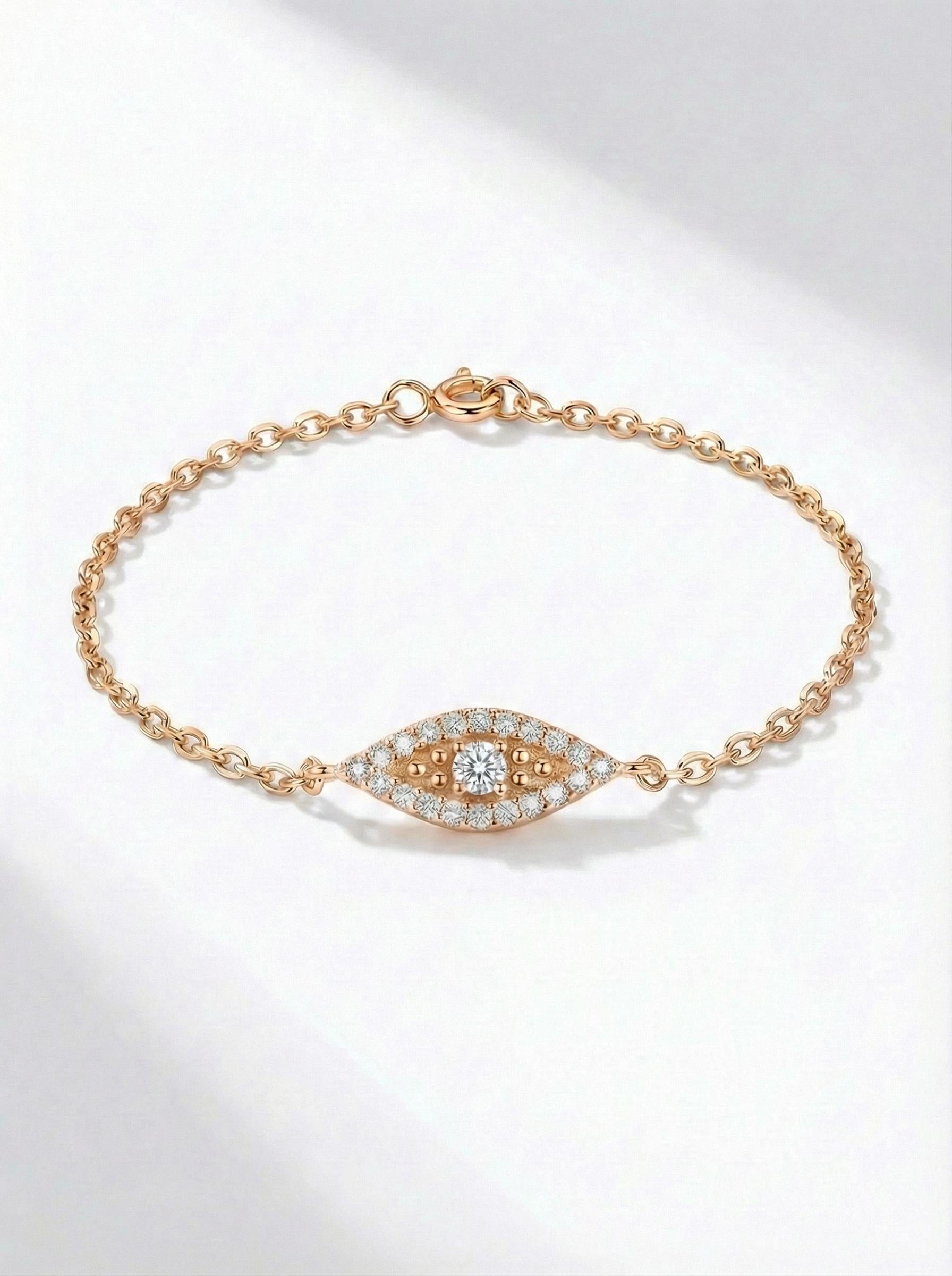 Moissanite Evil Eye Bracelet, Gold Protection Bracelet, Dainty Talisman Jewelry, Bridesmaid Gift for Her