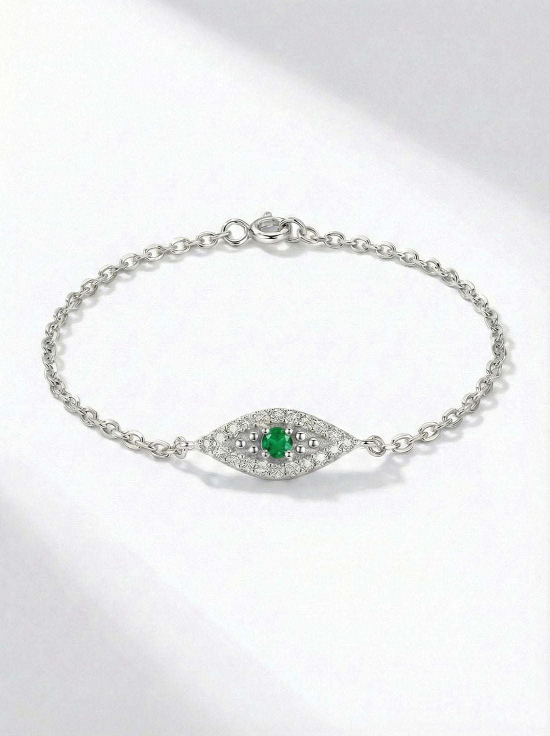 Emerald Evil Eye Solid Gold Bracelet, 14K Gold Micro Pave Diamond Bracelet, Protective Evil Eye, Gift For Her, May Birthstone