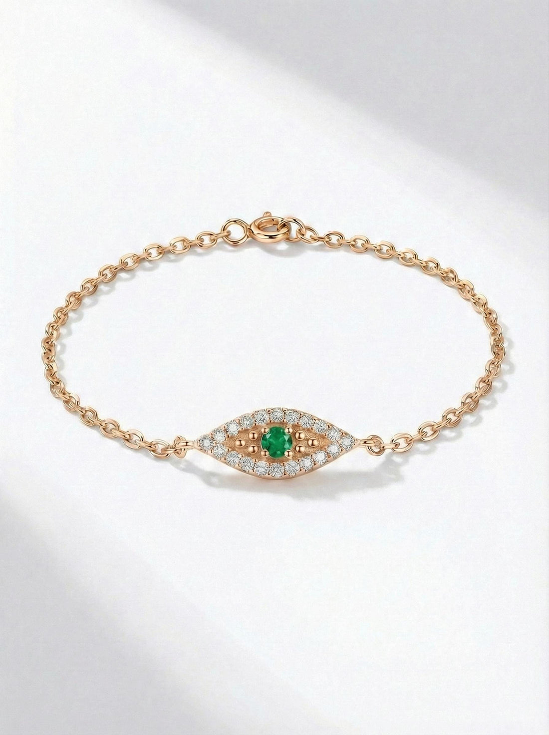 Emerald Evil Eye Solid Gold Bracelet, 14K Gold Micro Pave Diamond Bracelet, Protective Evil Eye, Gift For Her, May Birthstone