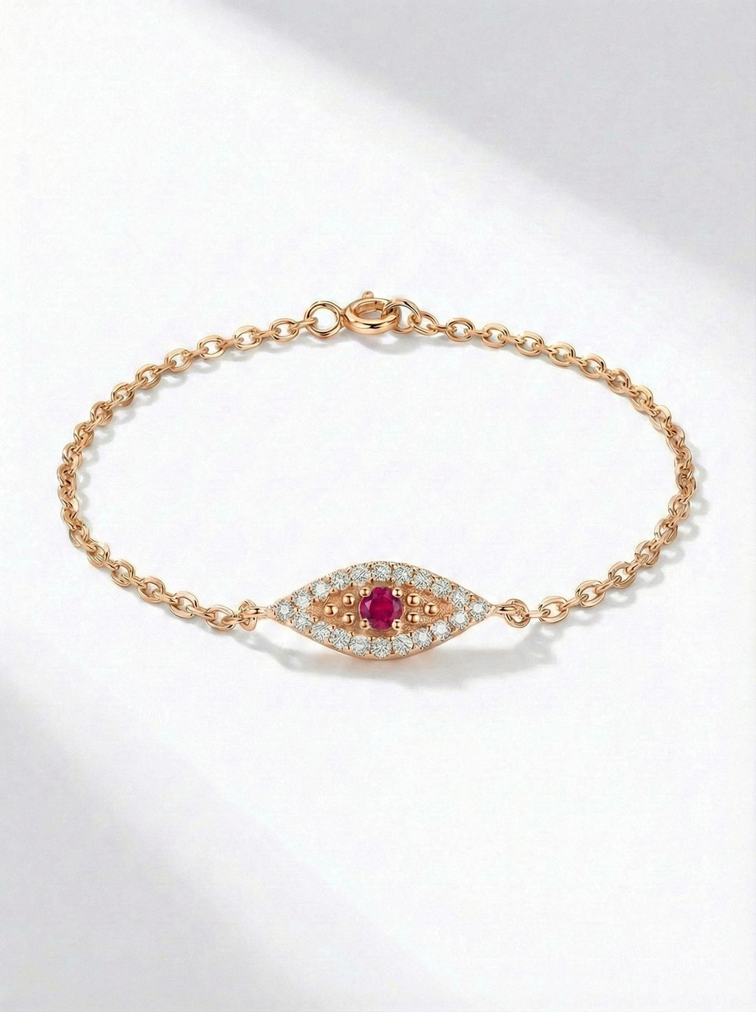 Ruby Evil Eye Bracelet, 14K Gold Micro Pave Diamond Bracelet, Self Purchase, Modern Woman Jewelry, July Birthstone
