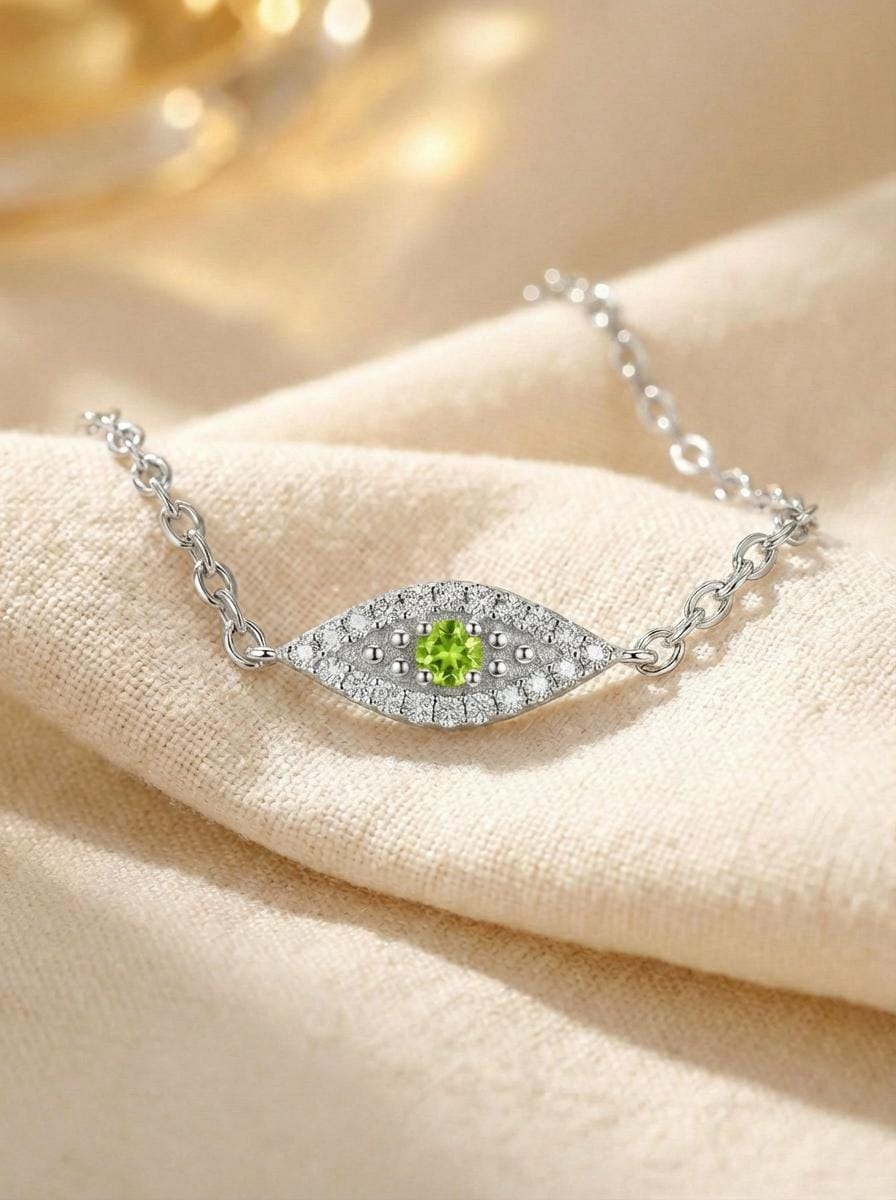 Peridot Evil Eye Bracelet, August Birthstone Protection Jewelry, Gold Talisman Bracelet, Bridesmaid Gift for Her