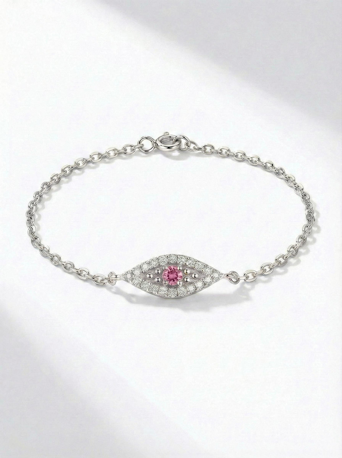 Pink Tourmaline Evil Eye Bracelet, 14K Gold Micro Pave Diamond Bracelet, Protective Talisman Jewelry, Gift For Her, October Birthstone