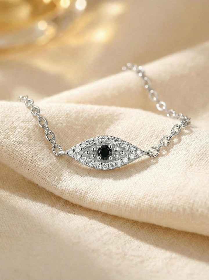 Black Diamond Evil Eye Bracelet, 14K Gold Protection Bracelet, Micro Pave Diamond Jewelry, Good Luck Gift for Her