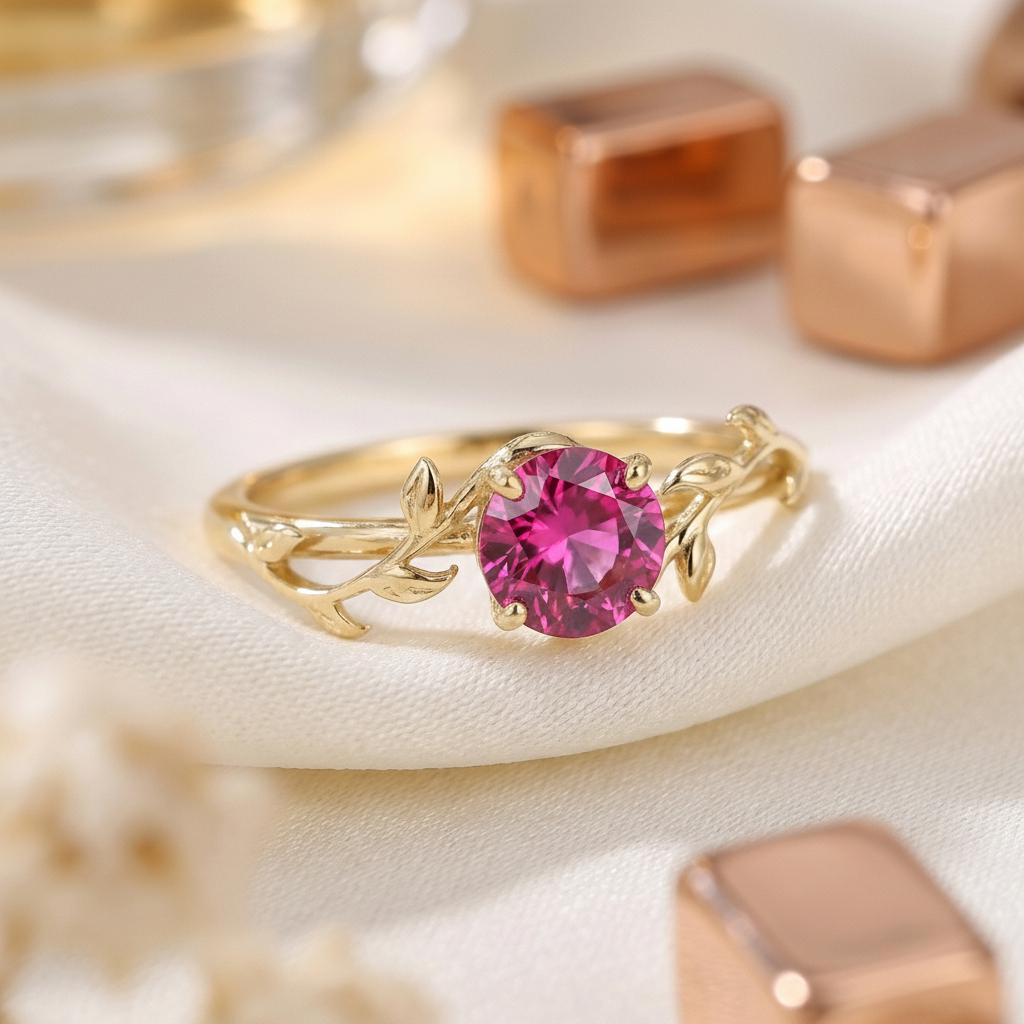 0.8ct Pink Tourmaline Ring, October Birthstone Ring, Vintage Nature Inspired Vine Ring, Dainty Stackable Gift for Her