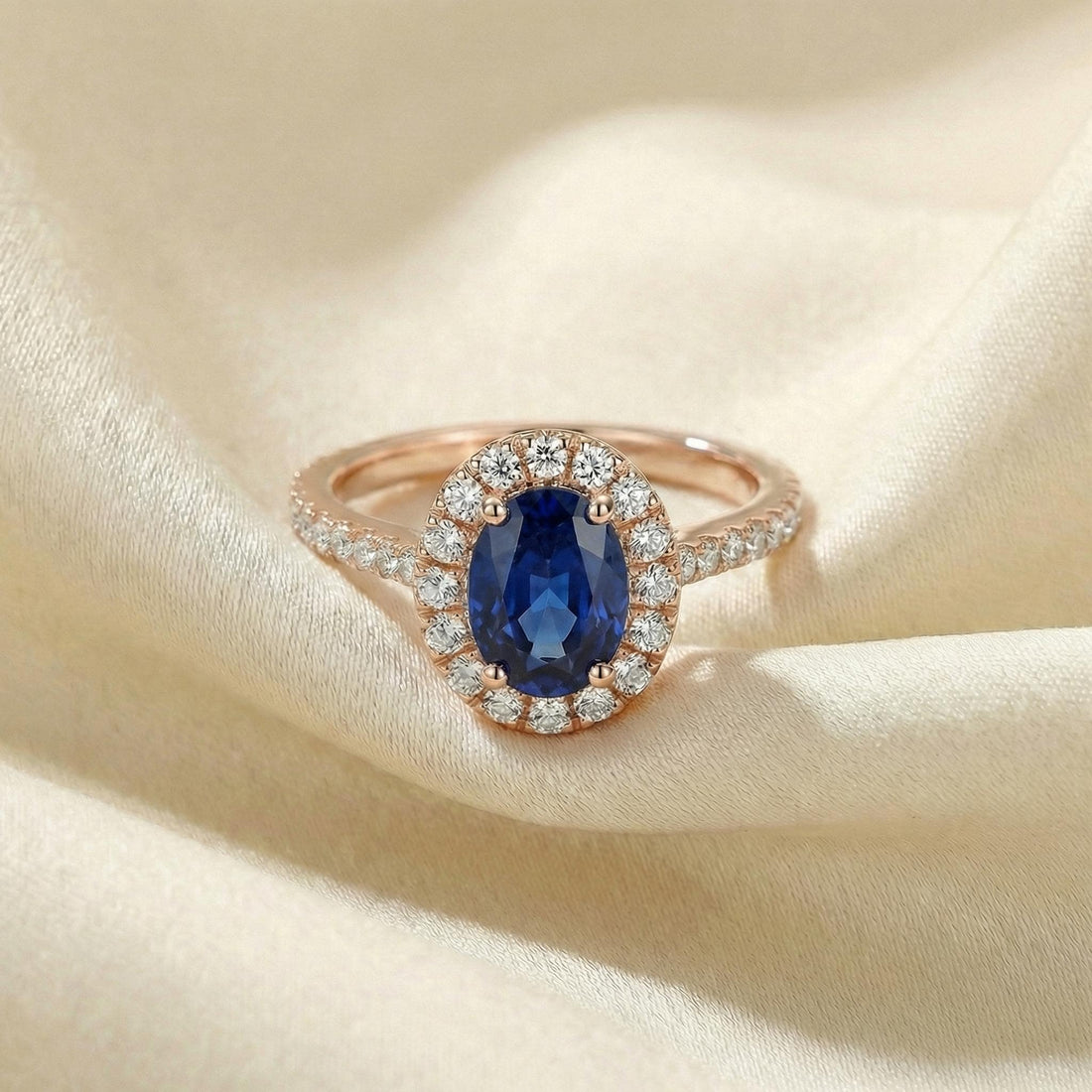 Sapphire Engagement Ring Perfect Travel Ring Proposal Jewelry Royal Blue Oval Cut Halo September Birthstone Promise Gift
