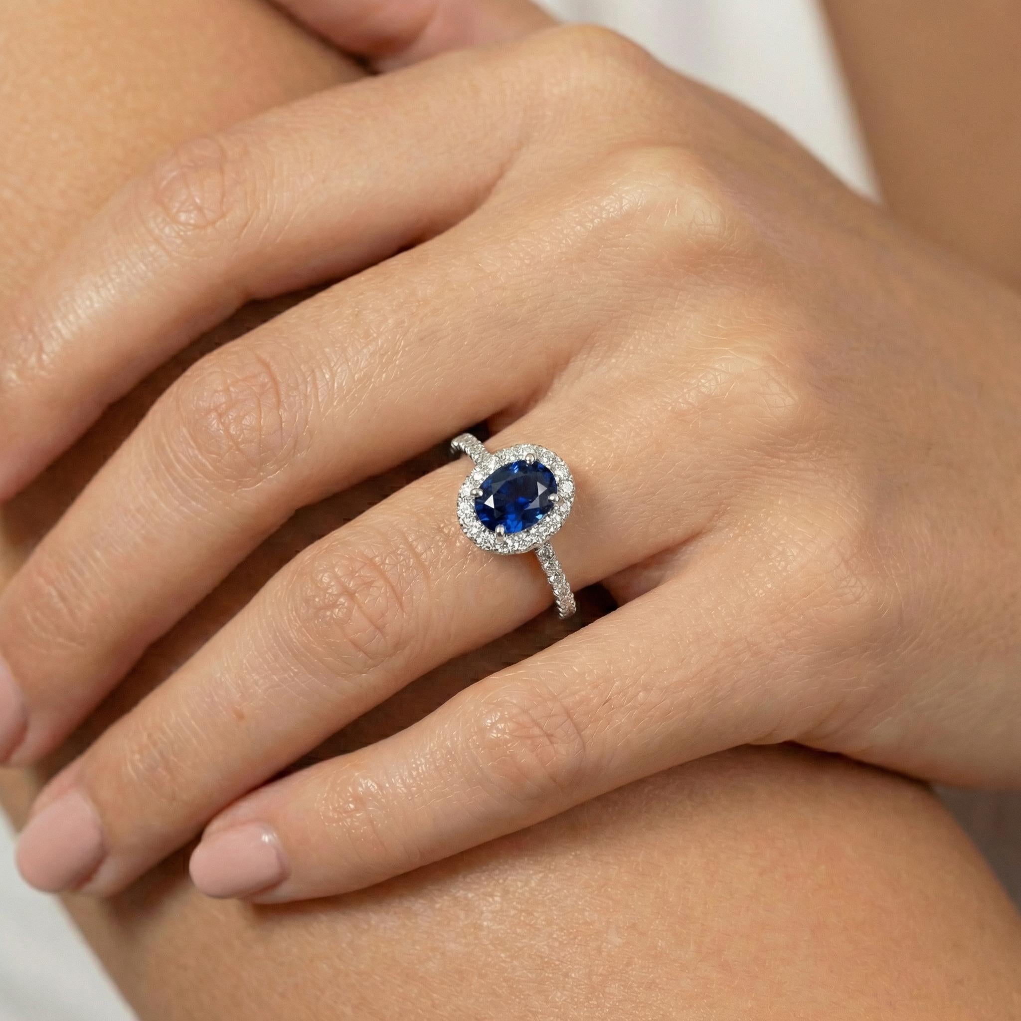 Sapphire Engagement Ring Perfect Travel Ring Proposal Jewelry Royal Blue Oval Cut Halo September Birthstone Promise Gift