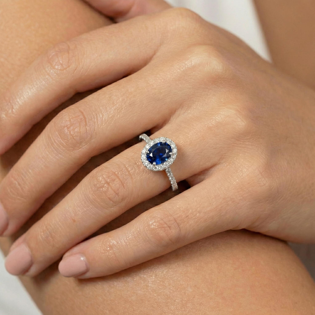 Sapphire Engagement Ring Perfect Travel Ring Proposal Jewelry Royal Blue Oval Cut Halo September Birthstone Promise Gift